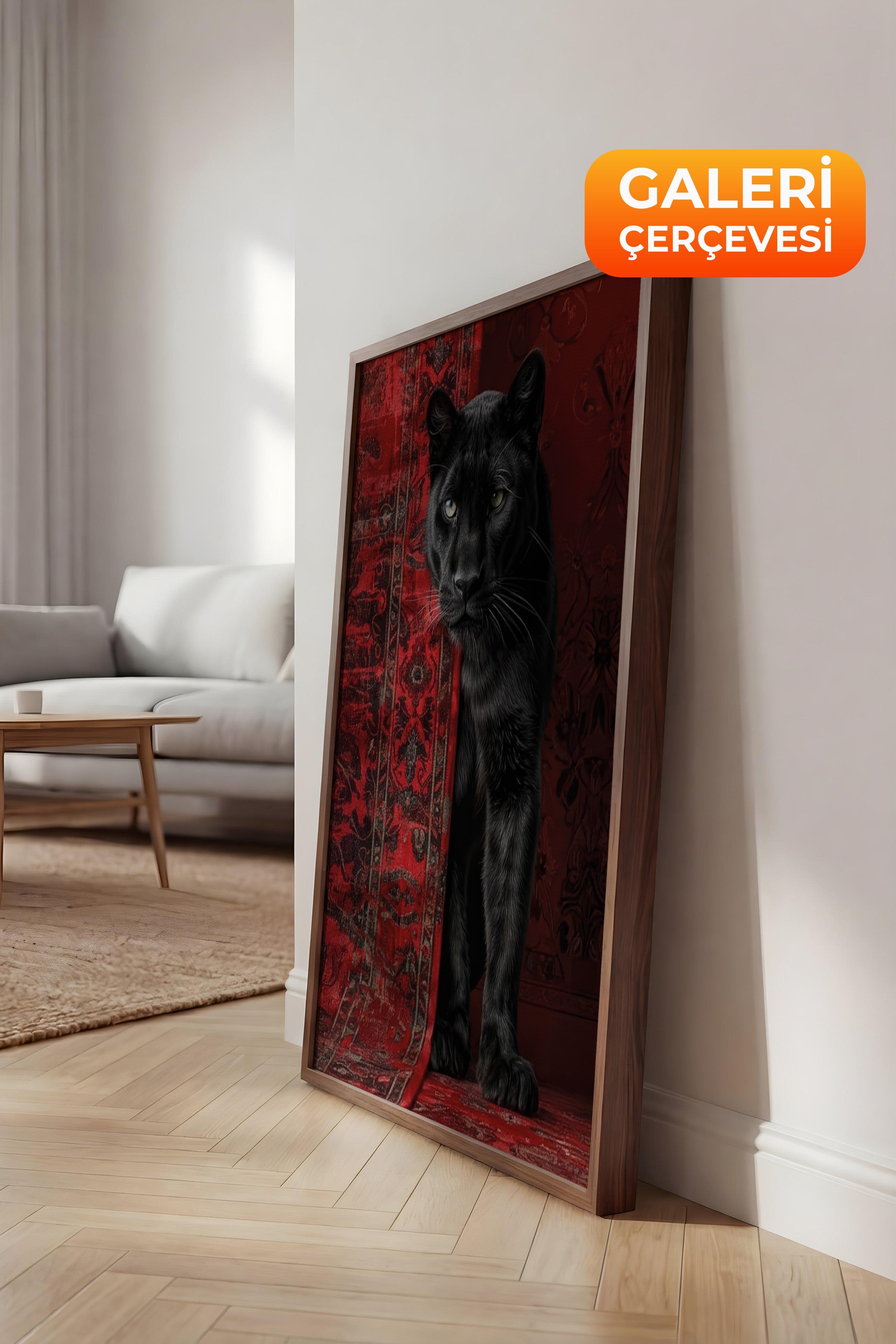 Duvar Tablosu, Lüks Kahverengi Çerçeveli Kanvas Tablo, Ritüel Serisi, Leopar Tablo, NO:115238