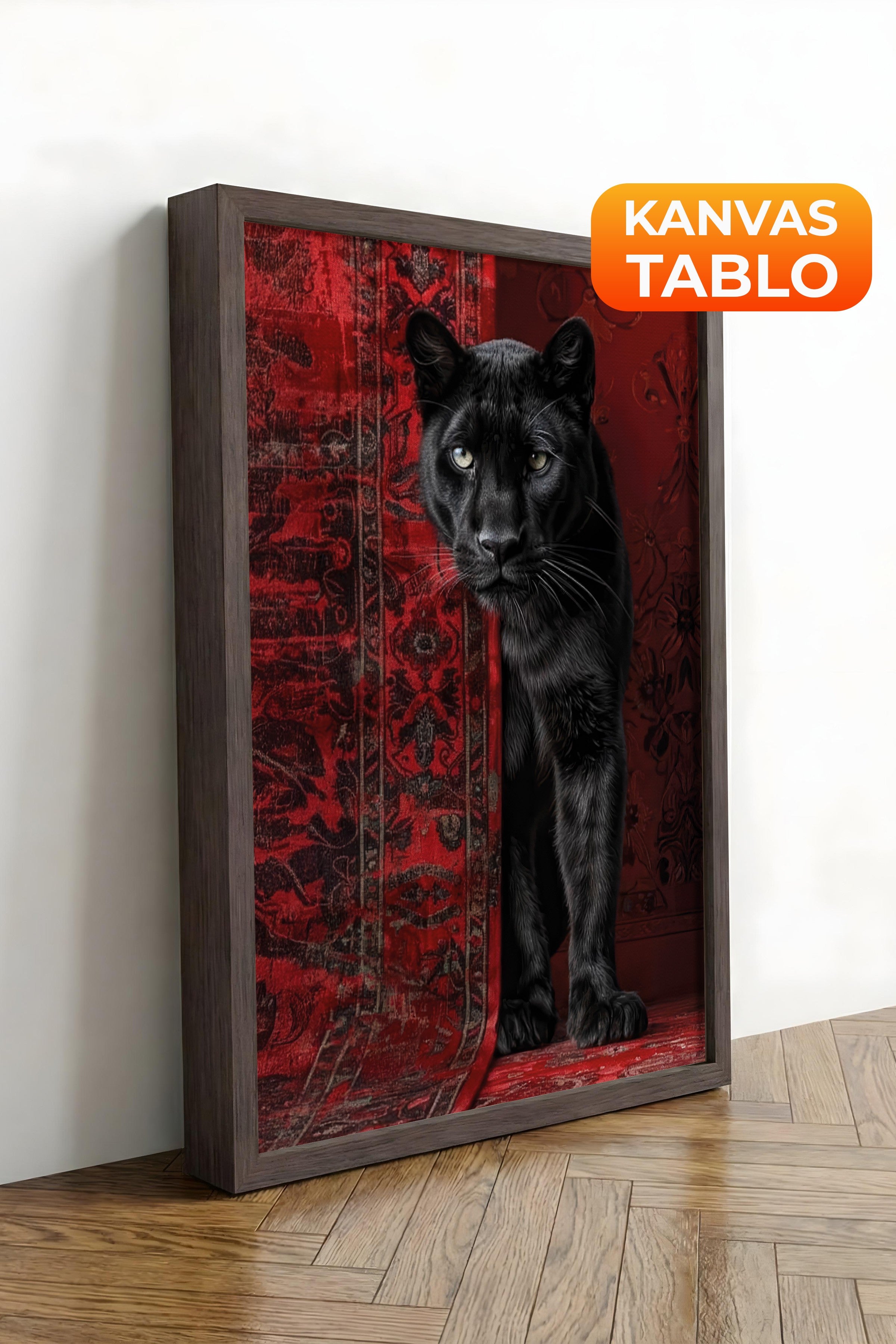 Duvar Tablosu, Lüks Kahverengi Çerçeveli Kanvas Tablo, Ritüel Serisi, Leopar Tablo, NO:115238
