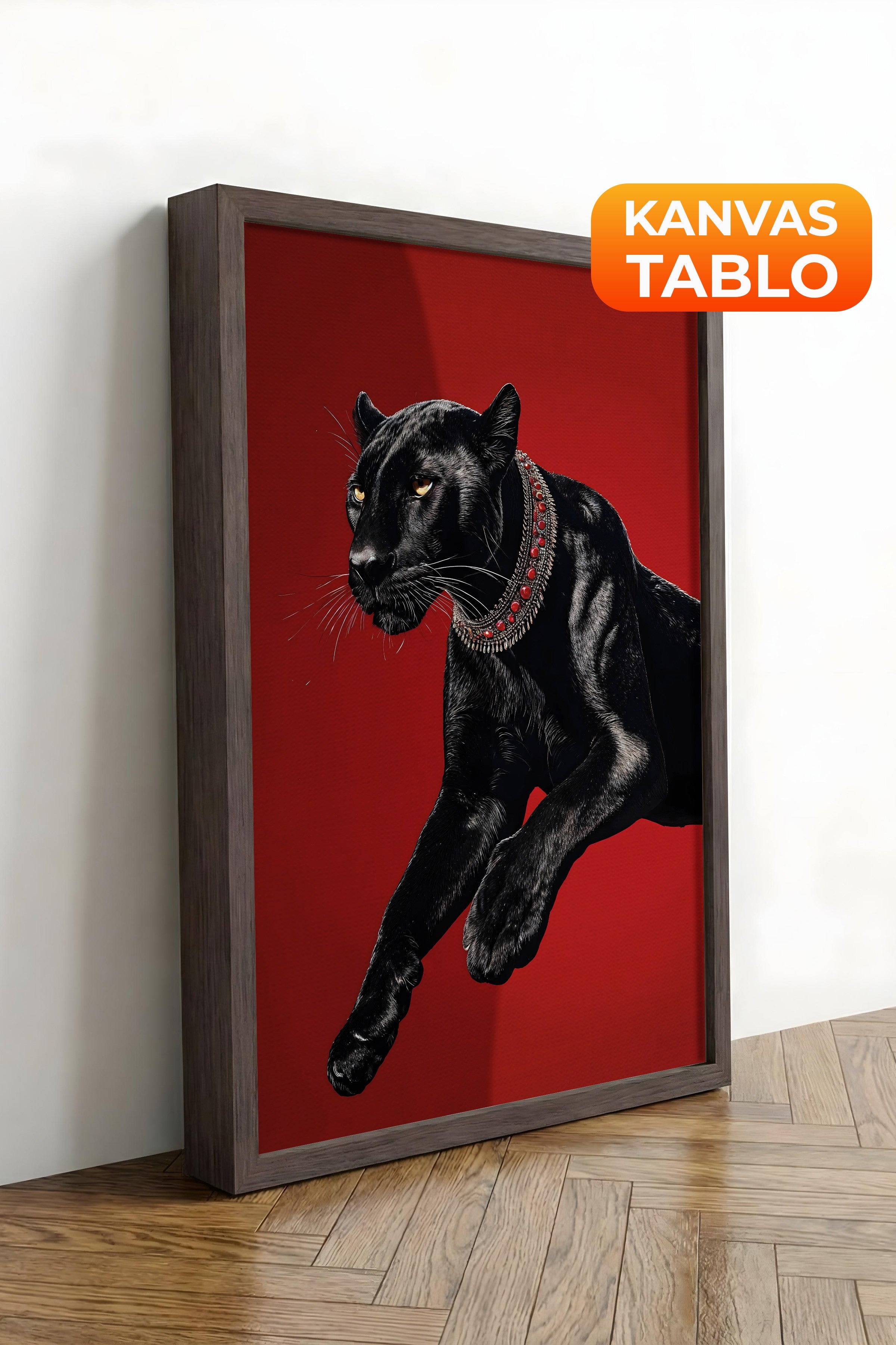 Duvar Tablosu, Lüks Kahverengi Çerçeveli Kanvas Tablo, Ritüel Serisi, Leopar Tablo, NO:115261