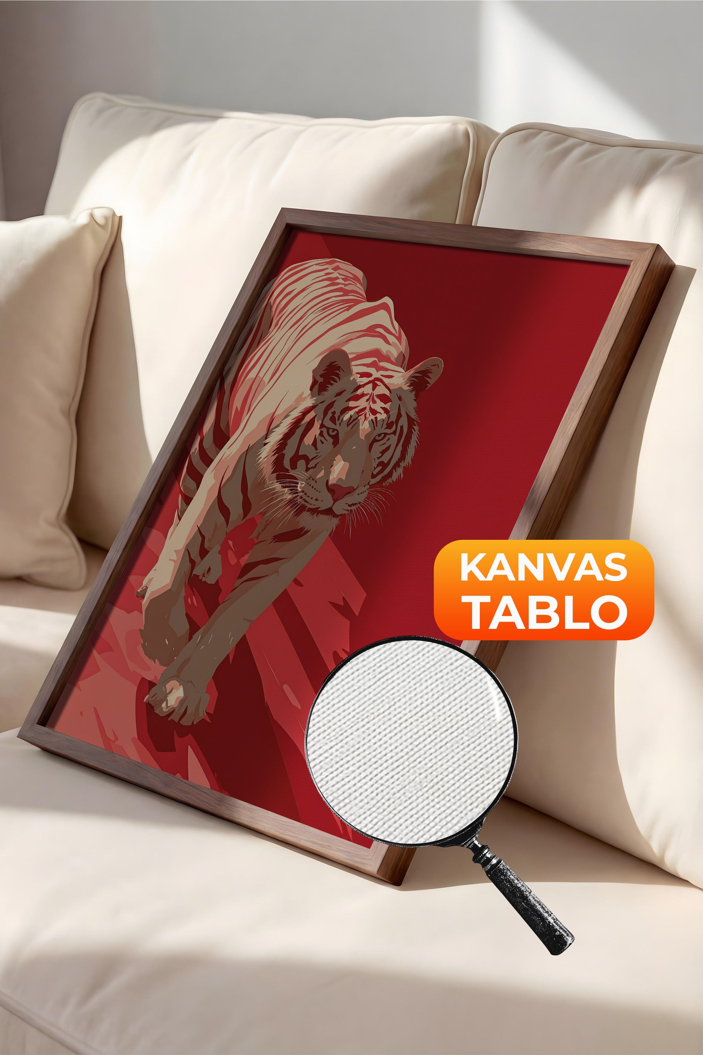 Duvar Tablosu, Lüks Kahverengi Çerçeveli Kanvas Tablo, Ritüel Serisi, Leopar Tablo, NO:115262