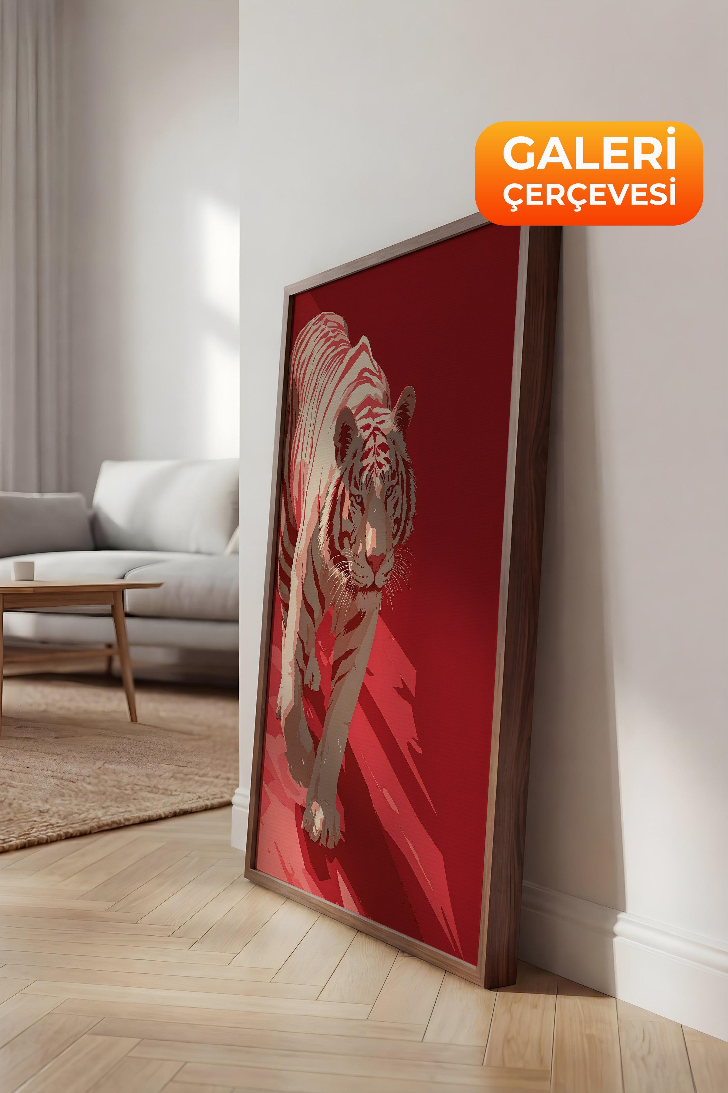 Duvar Tablosu, Lüks Kahverengi Çerçeveli Kanvas Tablo, Ritüel Serisi, Leopar Tablo, NO:115262