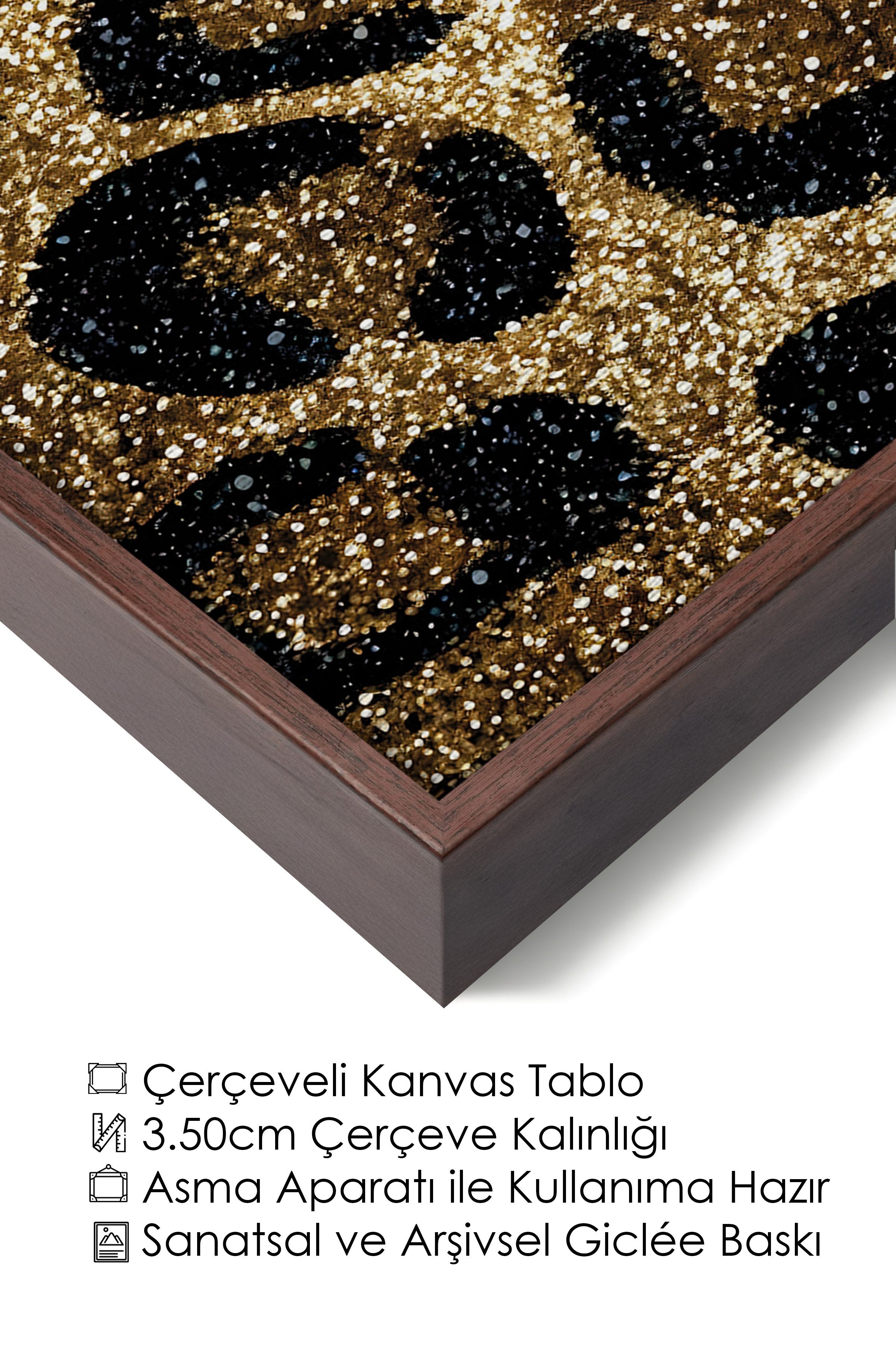 Duvar Tablosu, Lüks Kahverengi Çerçeveli Kanvas Tablo, Ritüel Serisi, Leopar Tablo, NO:115264
