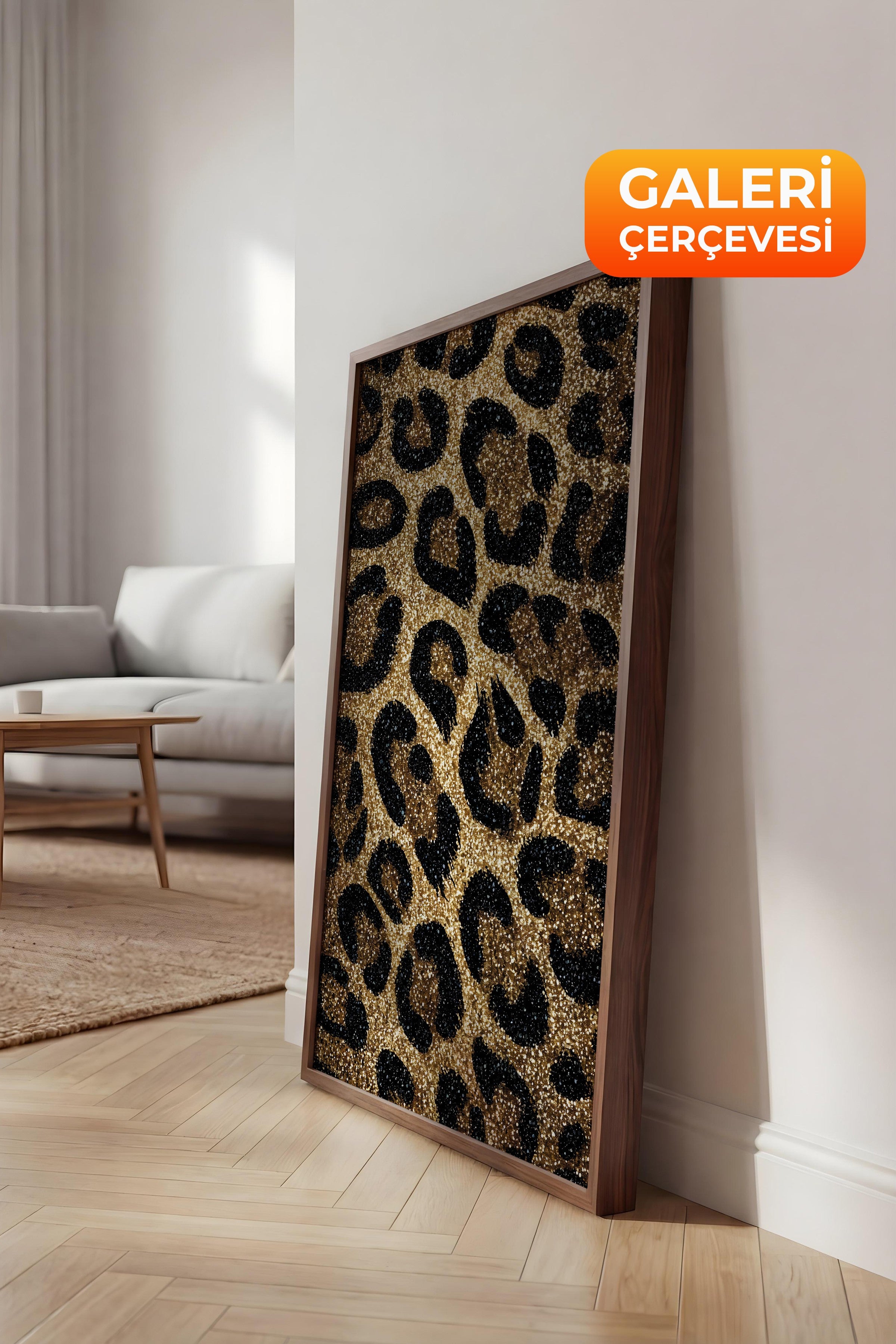 Duvar Tablosu, Lüks Kahverengi Çerçeveli Kanvas Tablo, Ritüel Serisi, Leopar Tablo, NO:115264