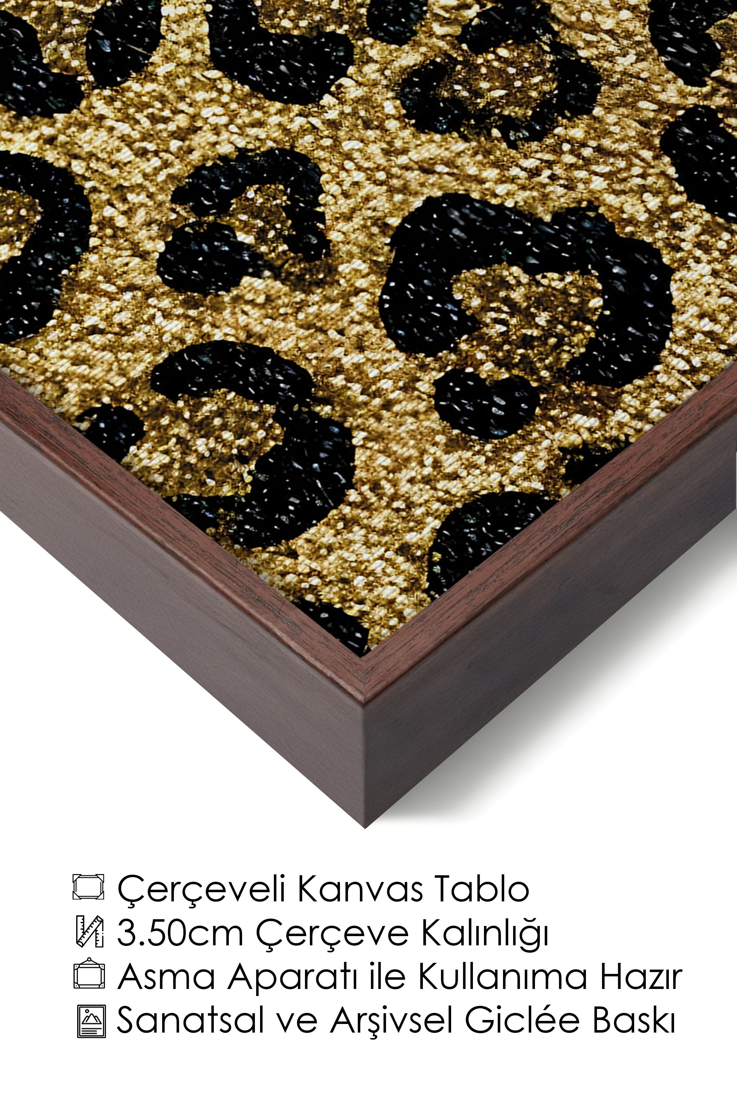 Duvar Tablosu, Lüks Kahverengi Çerçeveli Kanvas Tablo, Ritüel Serisi, Leopar Tablo, NO:115266