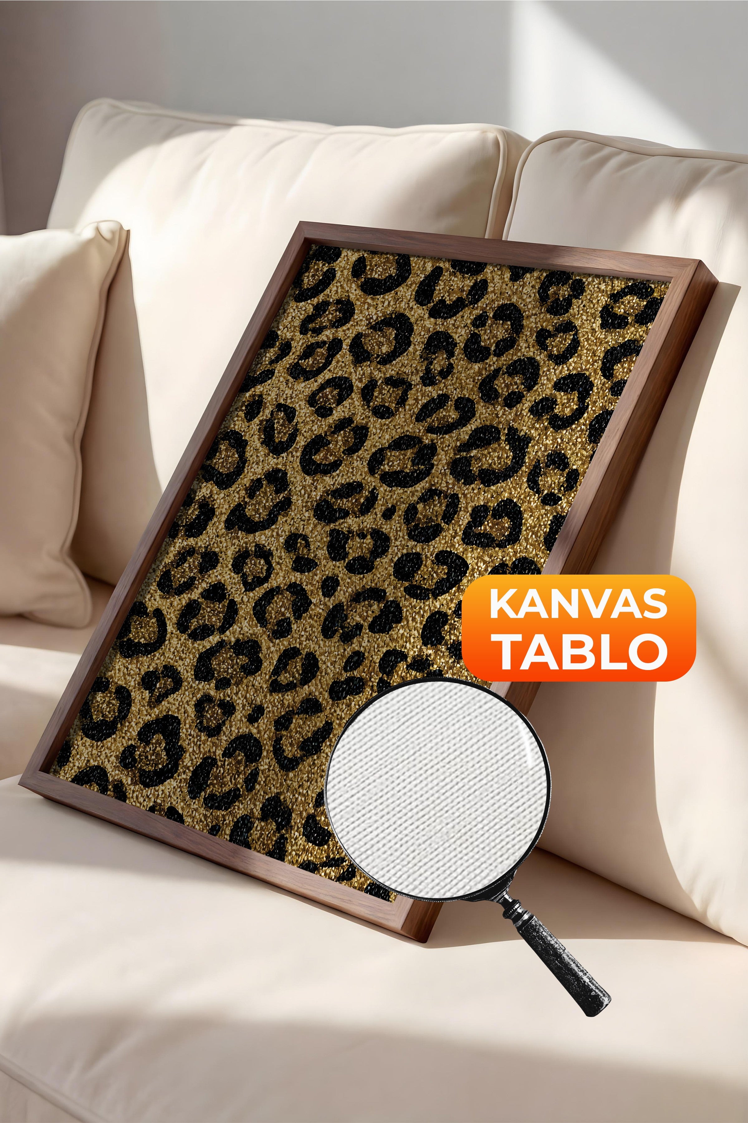 Duvar Tablosu, Lüks Kahverengi Çerçeveli Kanvas Tablo, Ritüel Serisi, Leopar Tablo, NO:115266