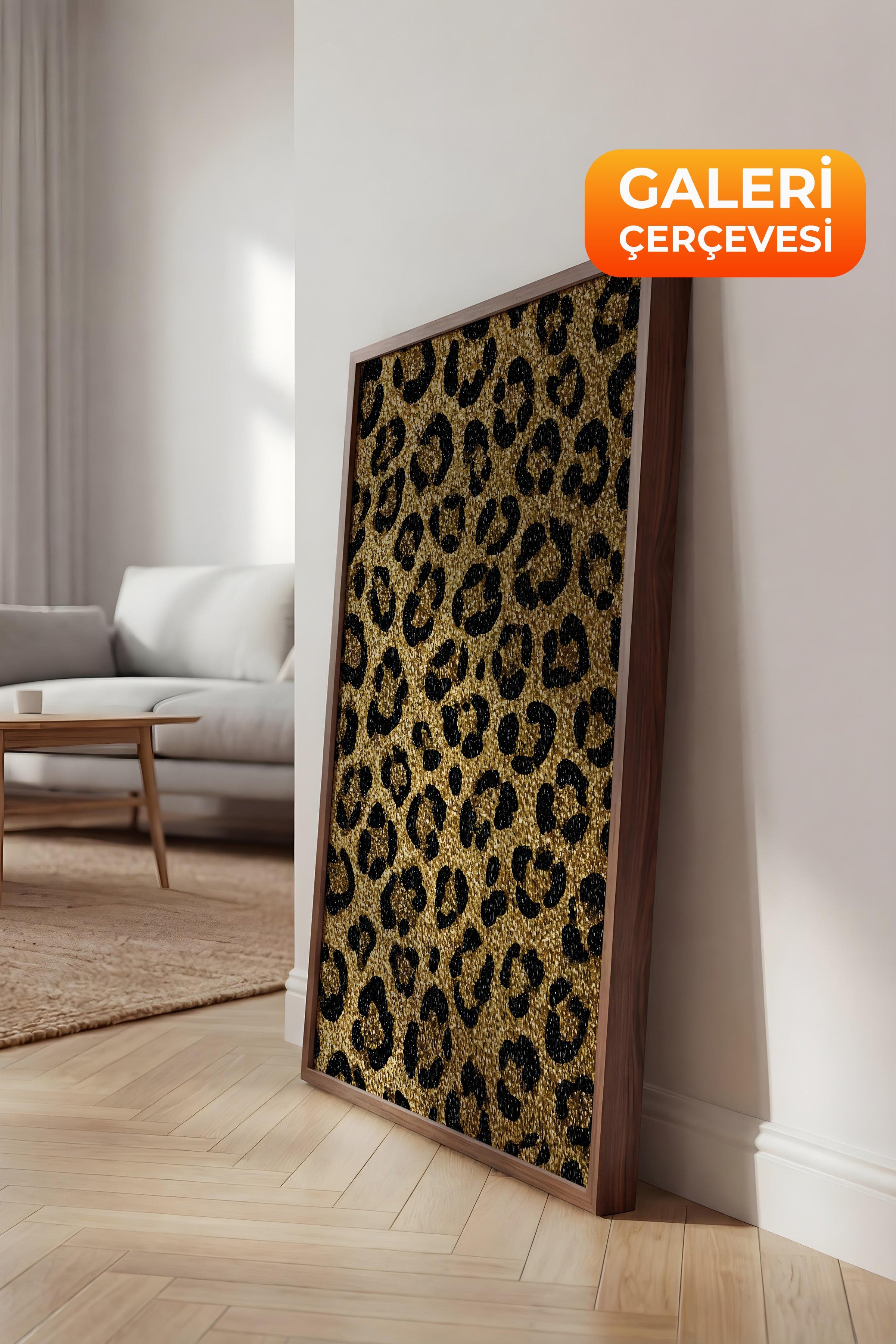 Duvar Tablosu, Lüks Kahverengi Çerçeveli Kanvas Tablo, Ritüel Serisi, Leopar Tablo, NO:115266