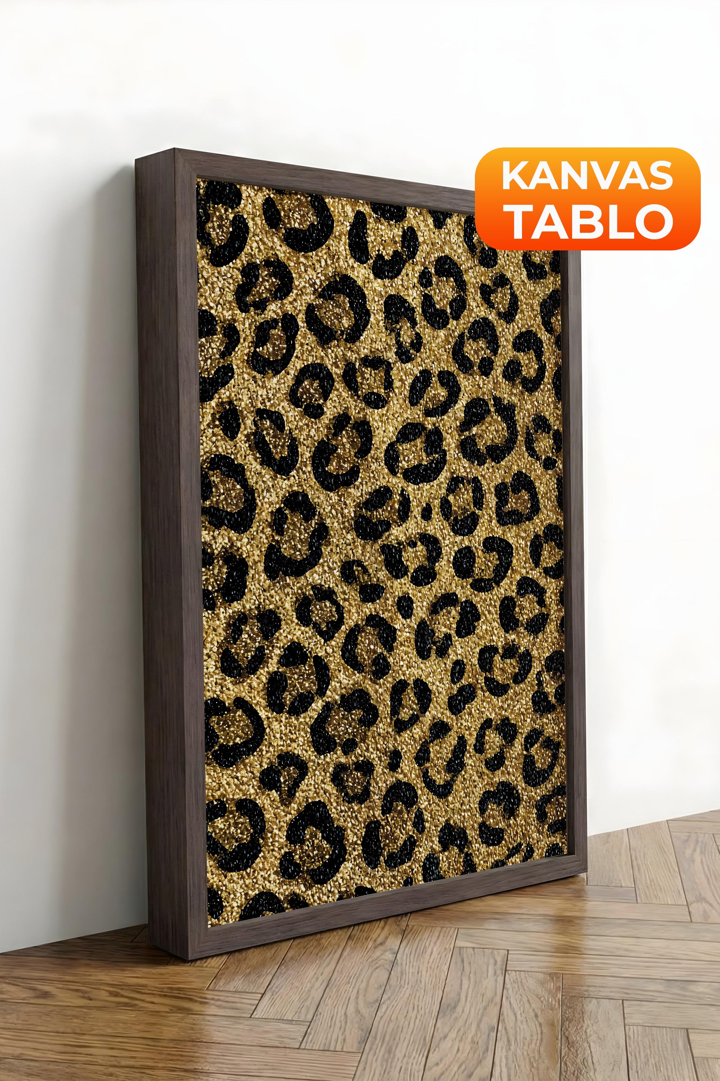 Duvar Tablosu, Lüks Kahverengi Çerçeveli Kanvas Tablo, Ritüel Serisi, Leopar Tablo, NO:115266