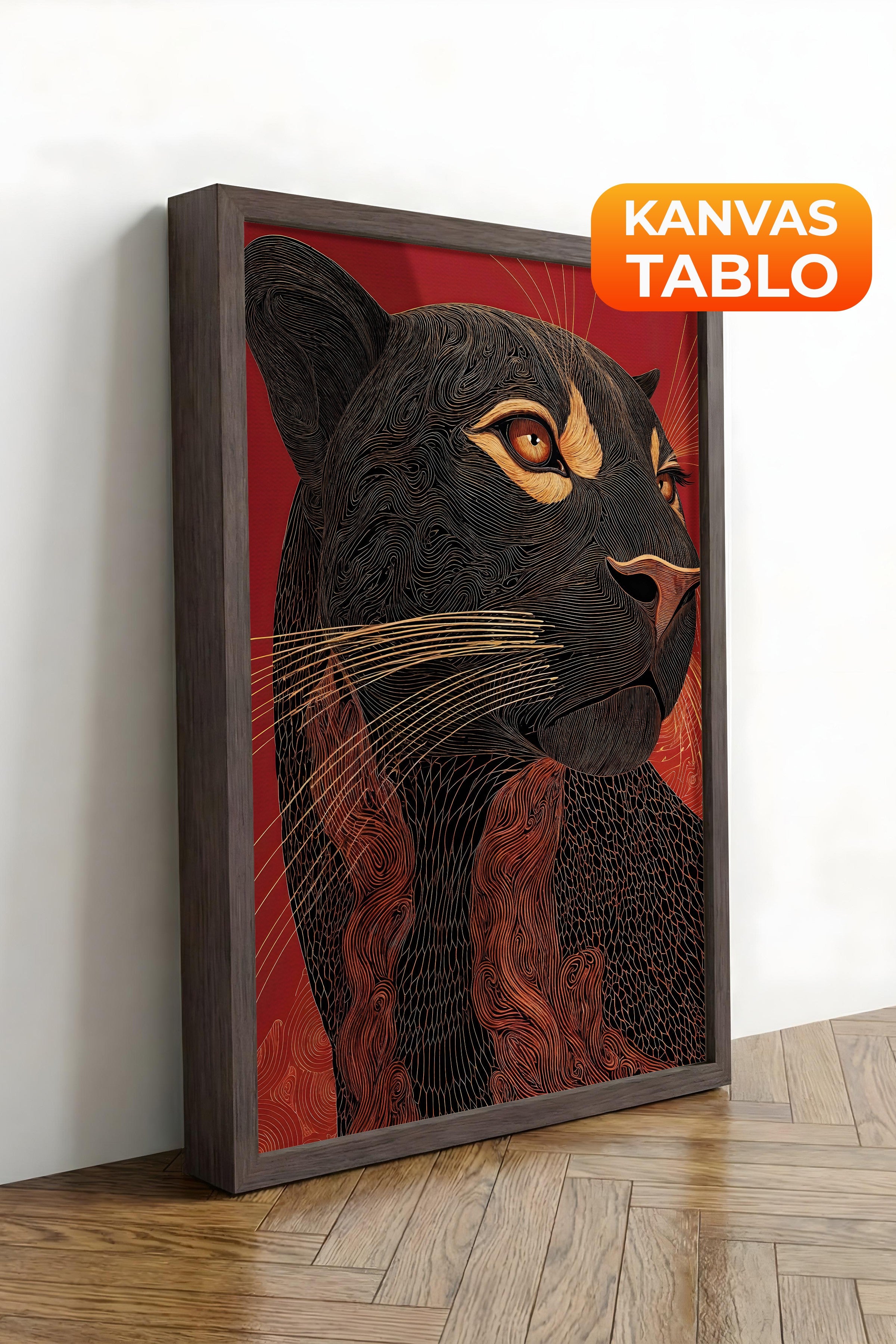 Duvar Tablosu, Lüks Kahverengi Çerçeveli Kanvas Tablo, Ritüel Serisi, Leopar Tablo, NO:115267