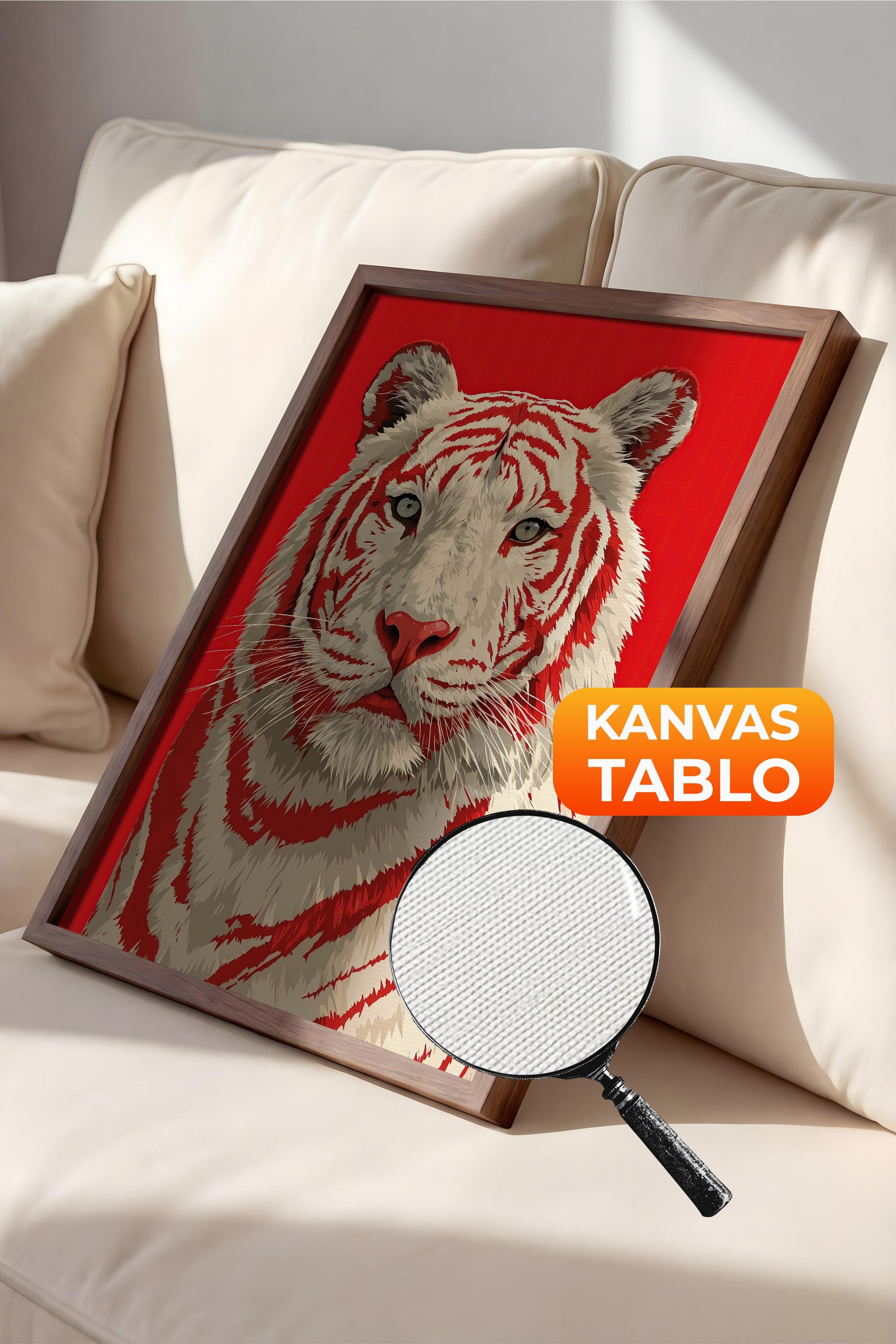 Duvar Tablosu, Lüks Kahverengi Çerçeveli Kanvas Tablo, Ritüel Serisi, Leopar Tablo, NO:115275