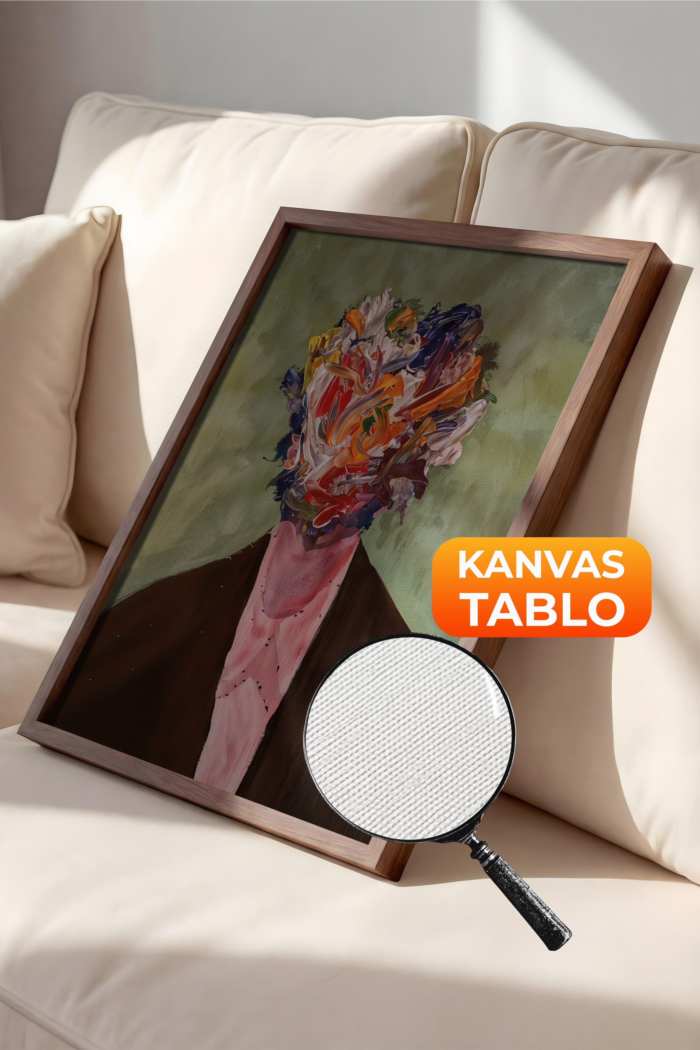 Duvar Tablosu, Lüks Kahverengi Çerçeveli Kanvas Tablo, Ritüel Serisi, Maximalist Tablo, NO:115194