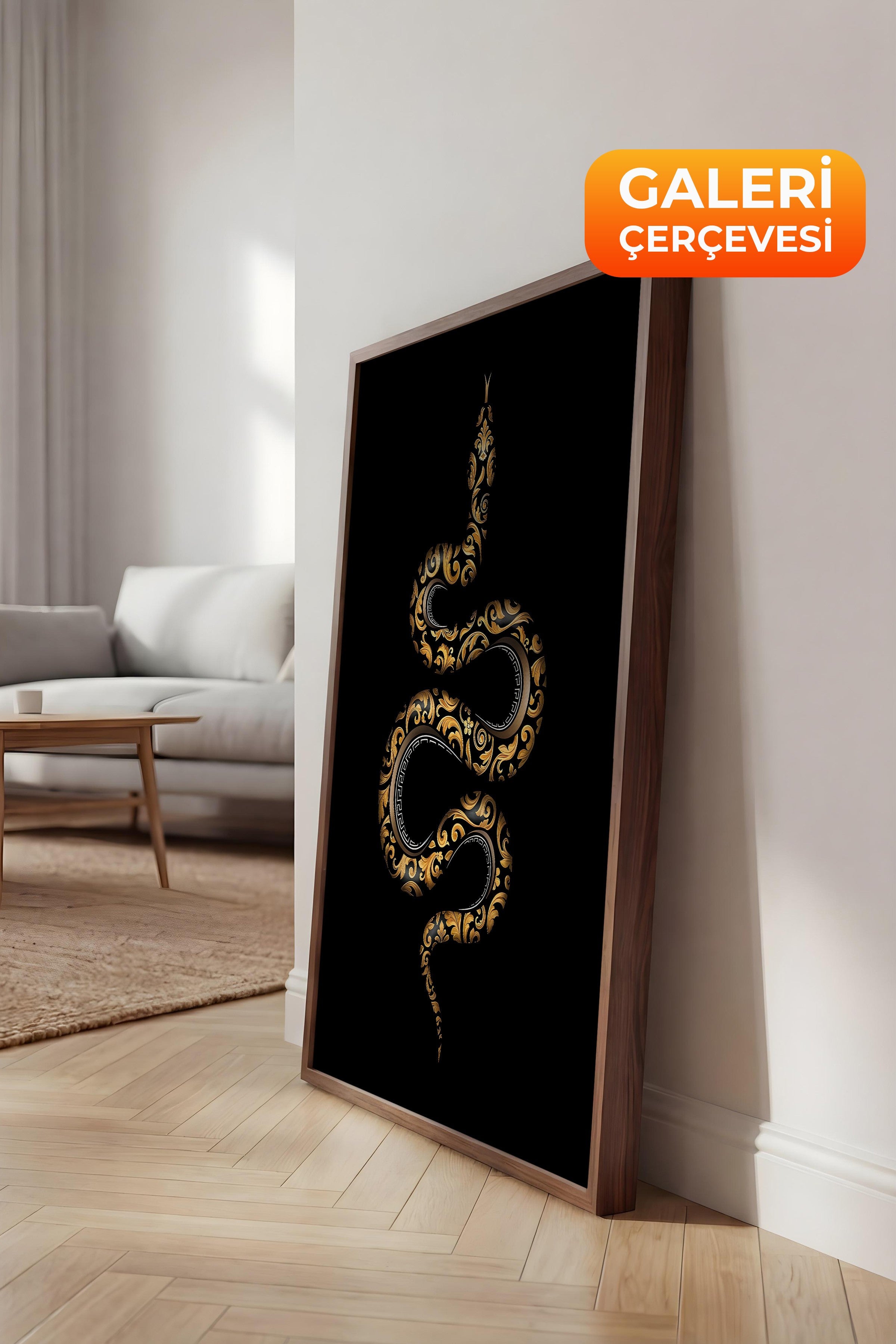 Duvar Tablosu, Lüks Kahverengi Çerçeveli Kanvas Tablo, Ritüel Serisi, Yılan Tablo, NO:115263