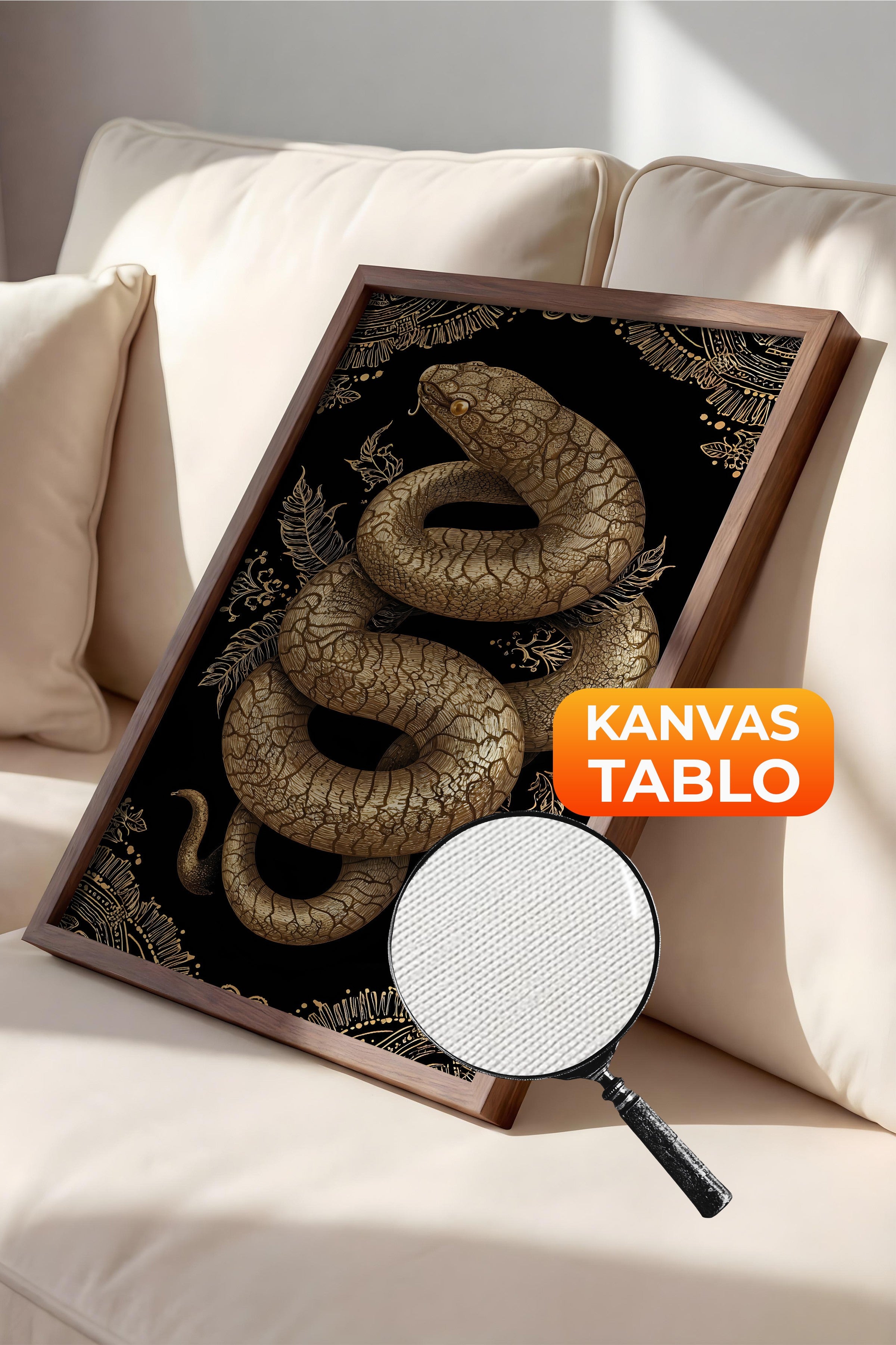 Duvar Tablosu, Lüks Kahverengi Çerçeveli Kanvas Tablo, Ritüel Serisi, Yılan Tablo, NO:115271