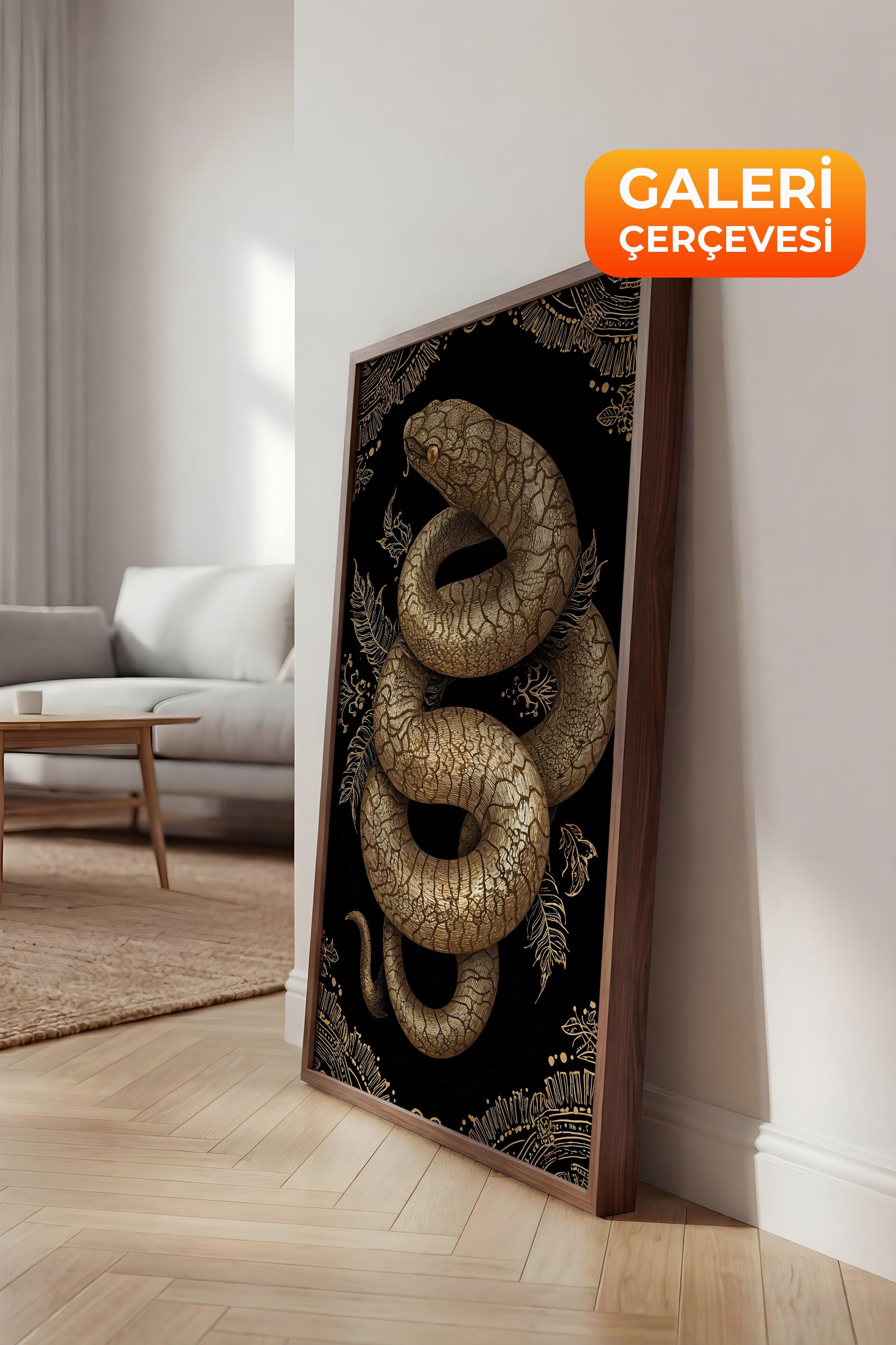 Duvar Tablosu, Lüks Kahverengi Çerçeveli Kanvas Tablo, Ritüel Serisi, Yılan Tablo, NO:115271
