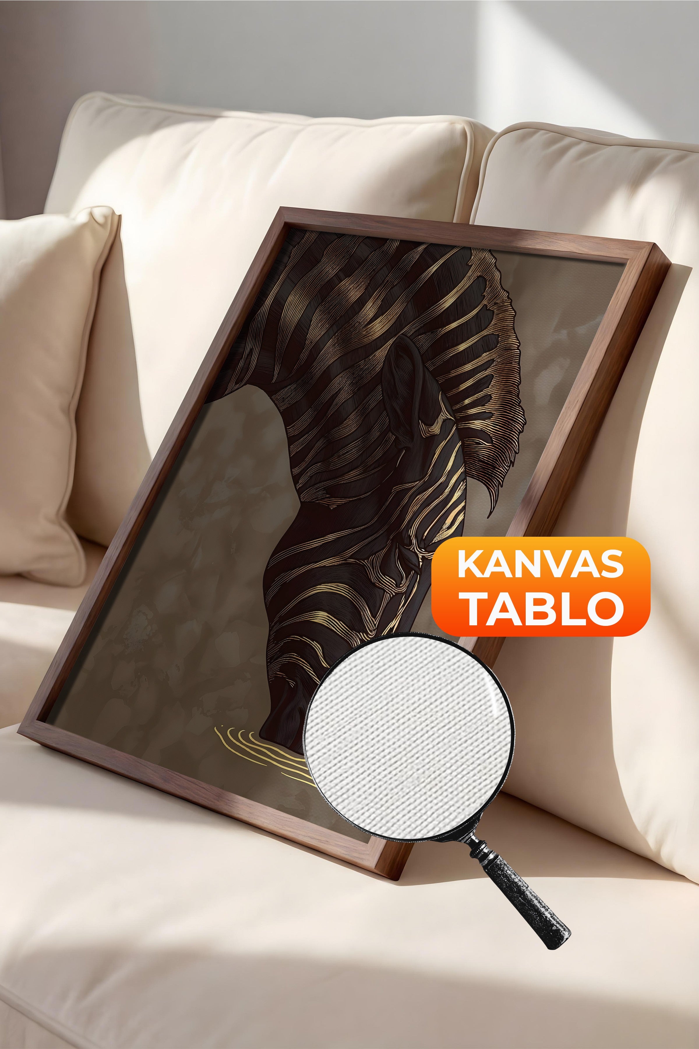 Duvar Tablosu, Lüks Kahverengi Çerçeveli Kanvas Tablo, Ritüel Serisi, Zürafa Tablo, NO:115257