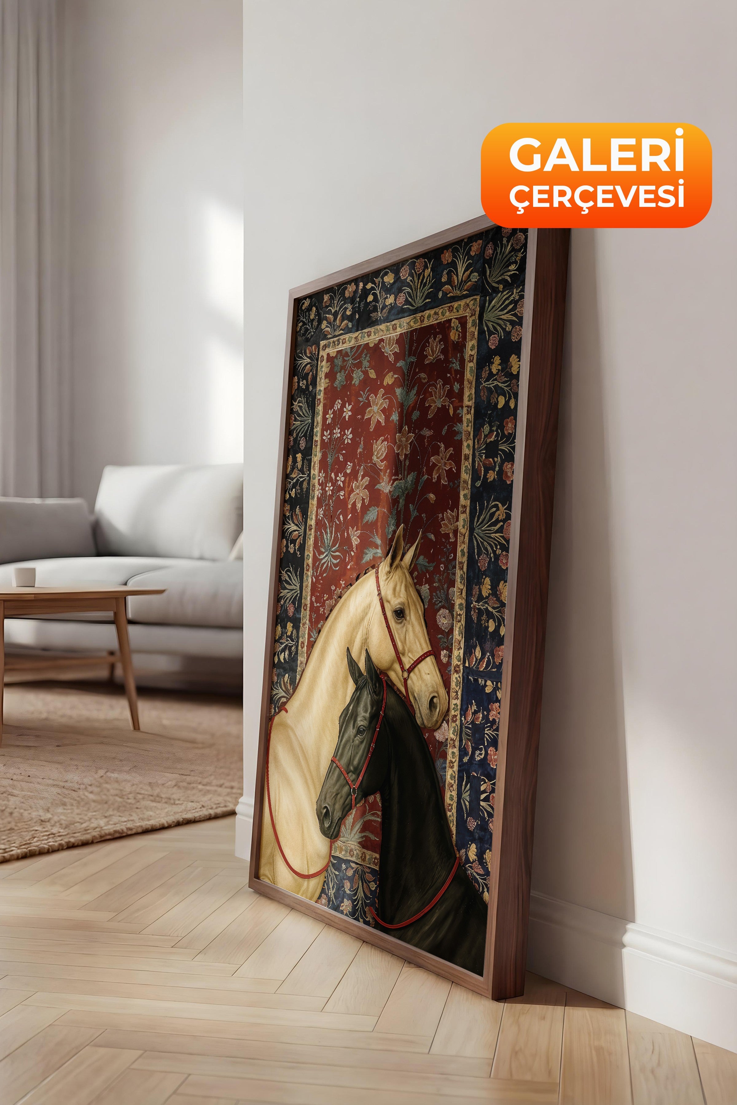 Duvar Tablosu, Lüks Kahverengi Çerçeveli Tablo ve Poster, Ritüel Serisi, At Tablo, NO:115197