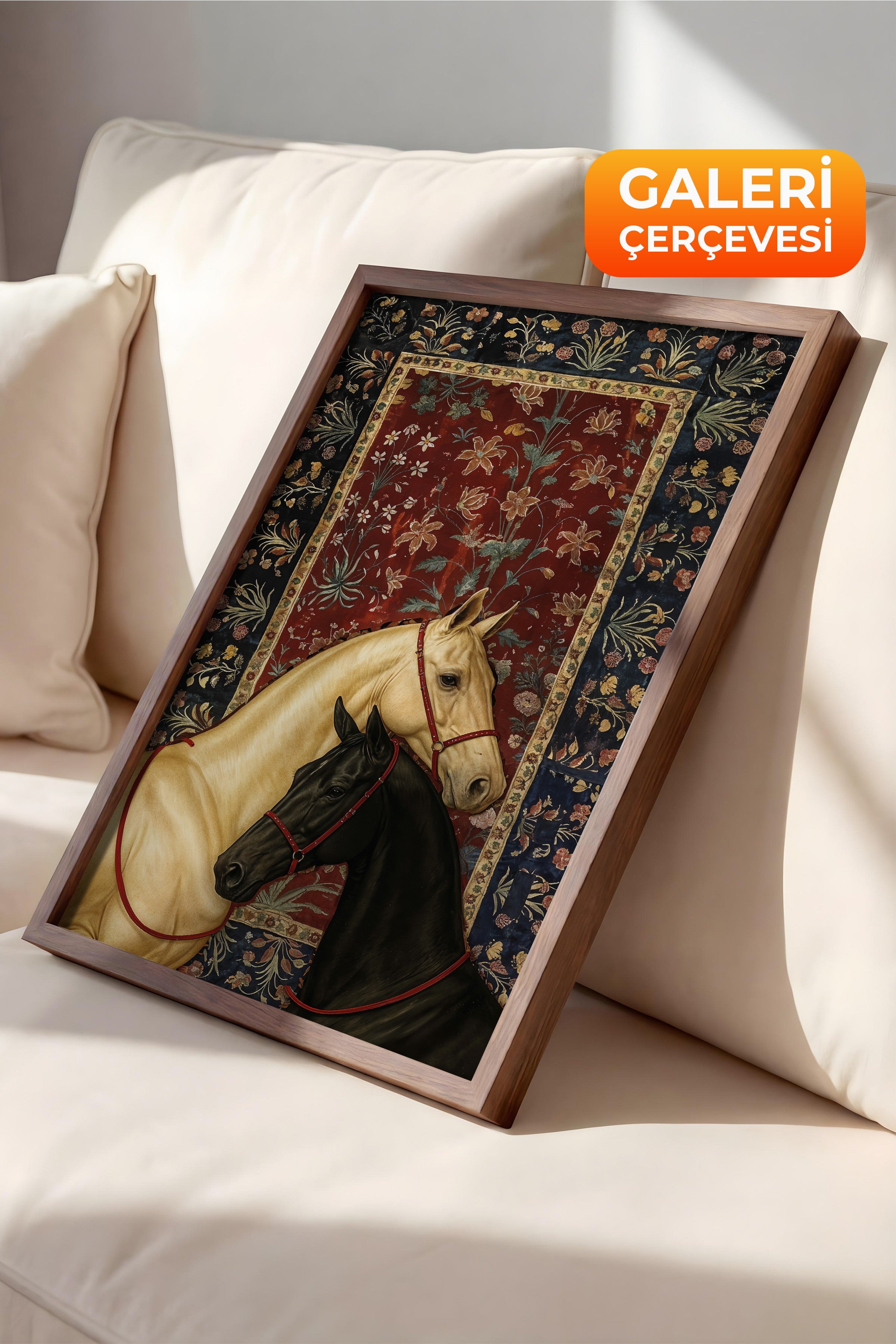 Duvar Tablosu, Lüks Kahverengi Çerçeveli Tablo ve Poster, Ritüel Serisi, At Tablo, NO:115197
