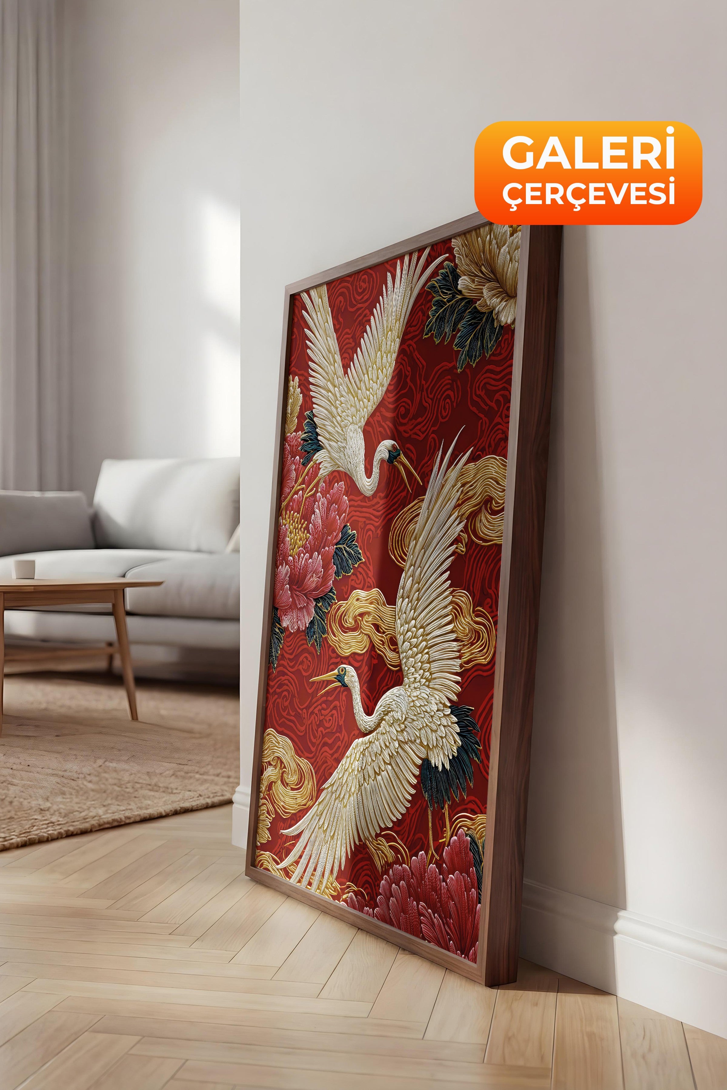 Duvar Tablosu, Lüks Kahverengi Çerçeveli Tablo ve Poster, Ritüel Serisi, Kuş Tablo, NO:115248