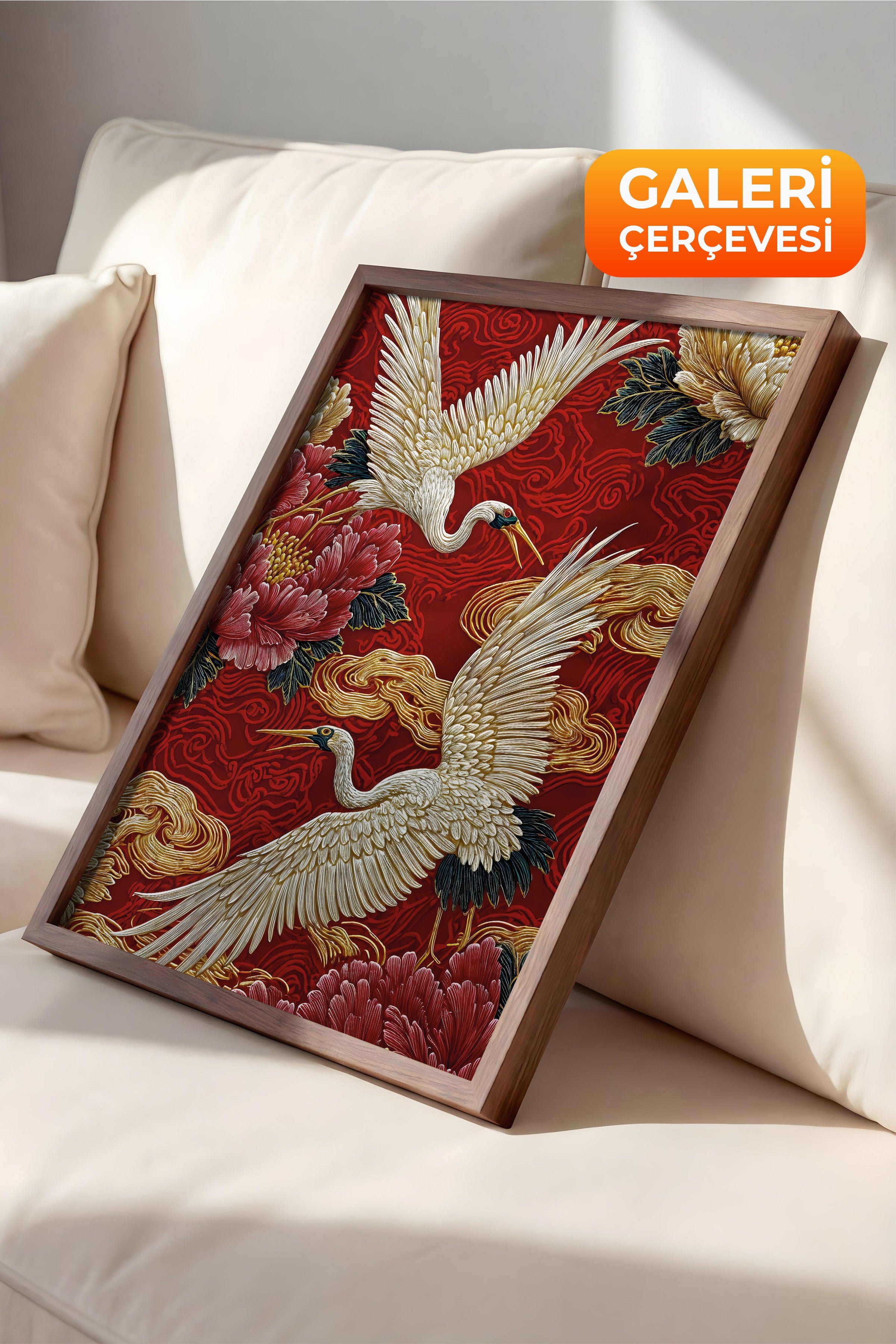 Duvar Tablosu, Lüks Kahverengi Çerçeveli Tablo ve Poster, Ritüel Serisi, Kuş Tablo, NO:115248