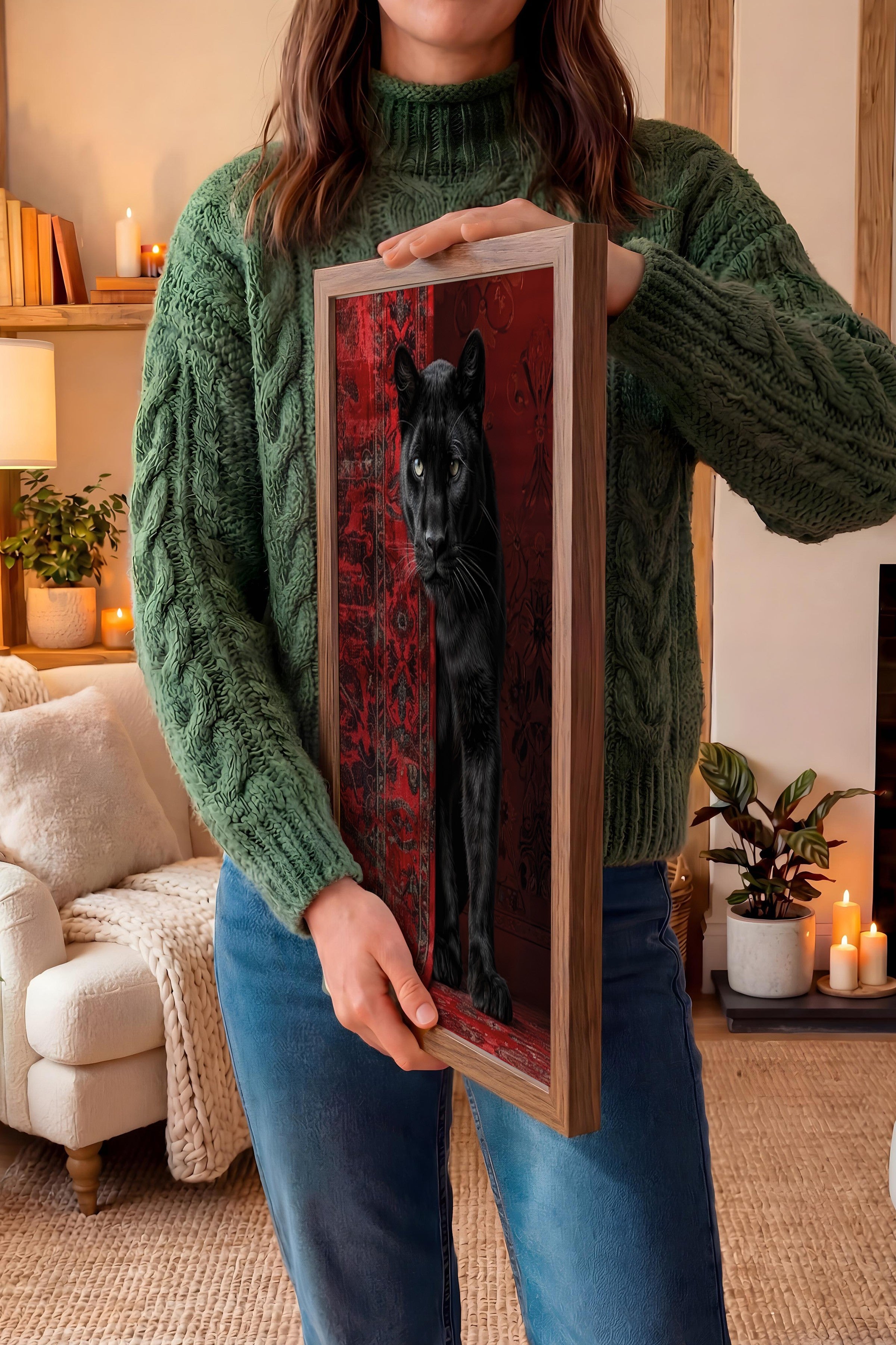Duvar Tablosu, Lüks Kahverengi Çerçeveli Tablo ve Poster, Ritüel Serisi, Leopar Tablo, NO:115238