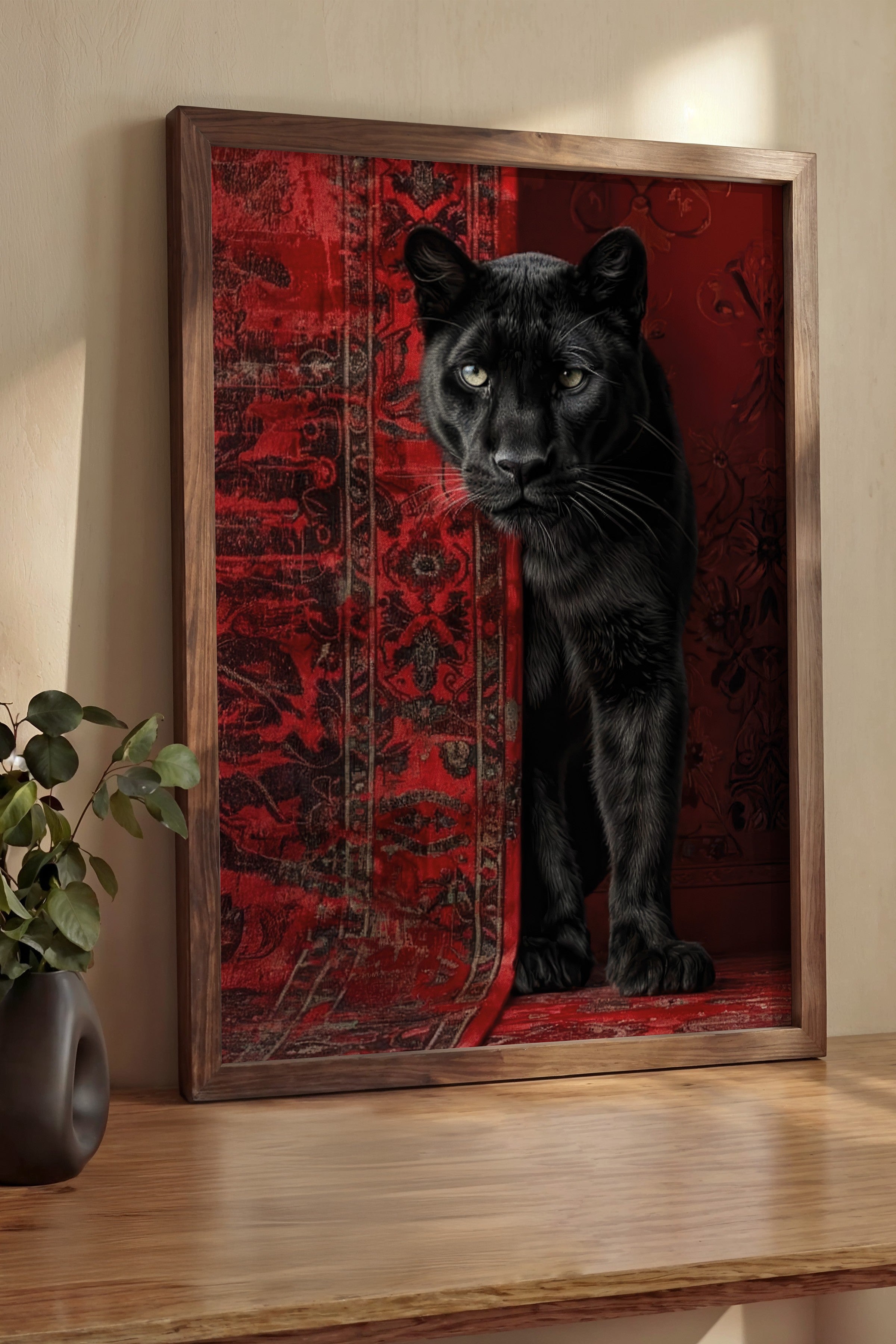 Duvar Tablosu, Lüks Kahverengi Çerçeveli Tablo ve Poster, Ritüel Serisi, Leopar Tablo, NO:115238