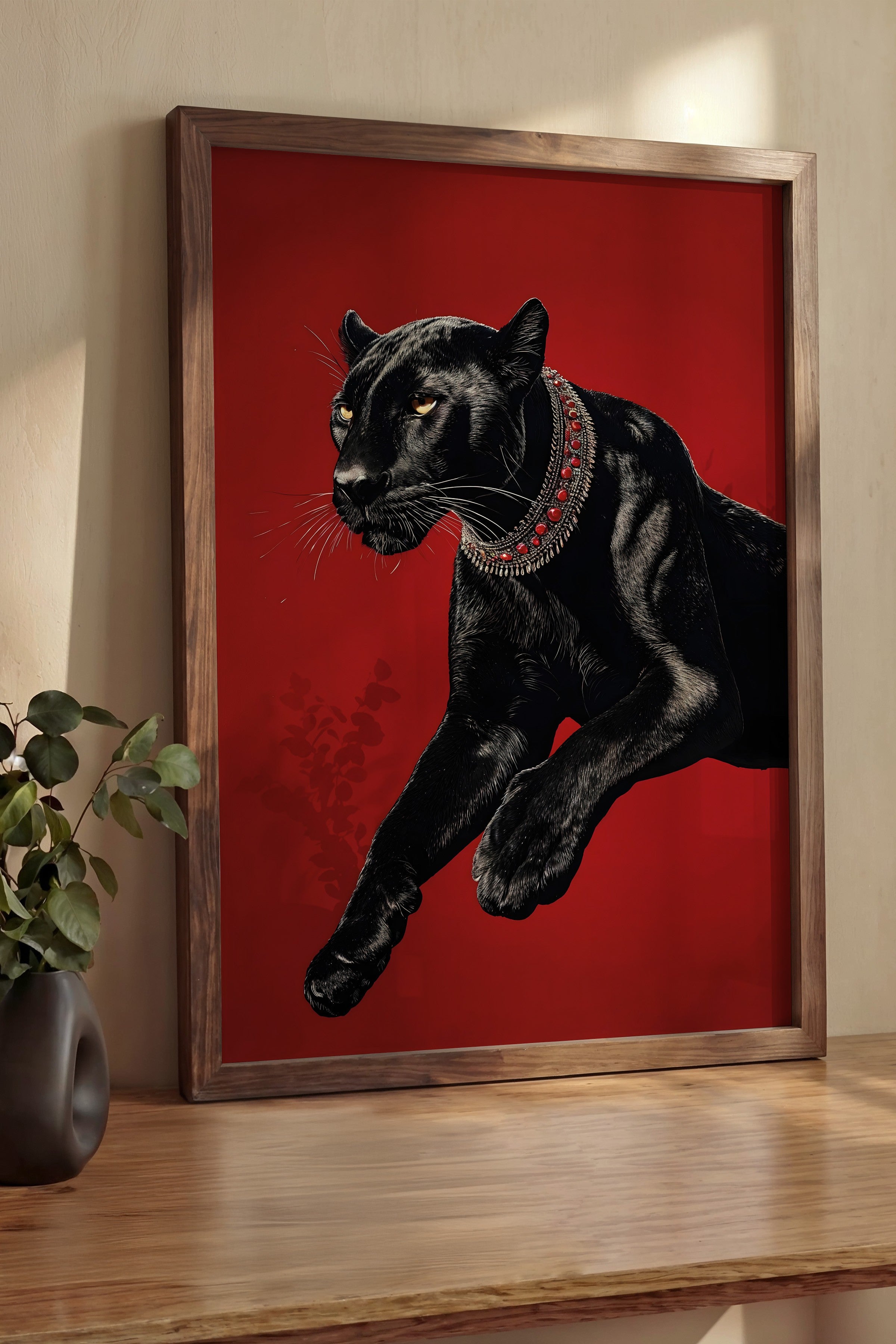 Duvar Tablosu, Lüks Kahverengi Çerçeveli Tablo ve Poster, Ritüel Serisi, Leopar Tablo, NO:115261