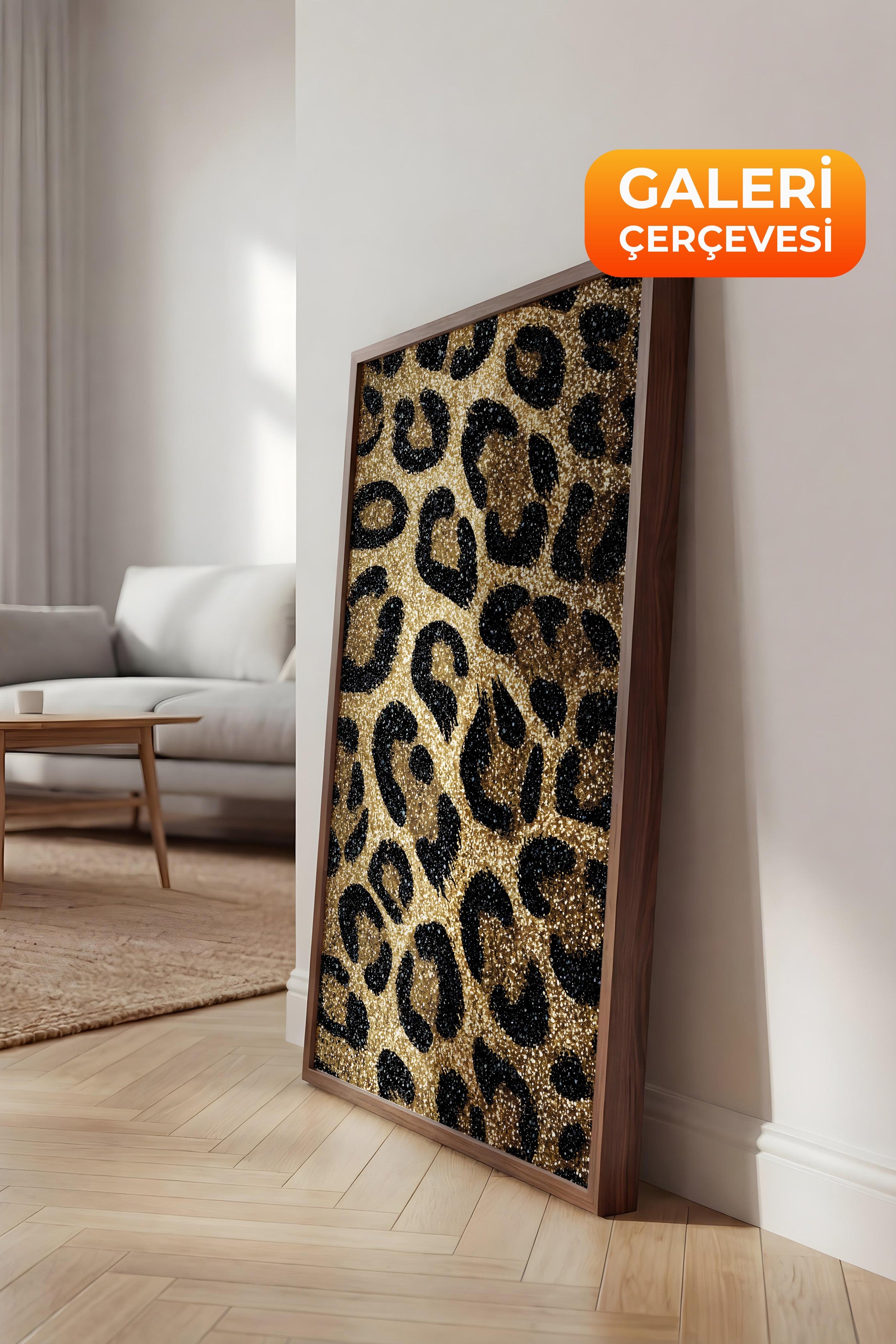 Duvar Tablosu, Lüks Kahverengi Çerçeveli Tablo ve Poster, Ritüel Serisi, Leopar Tablo, NO:115264