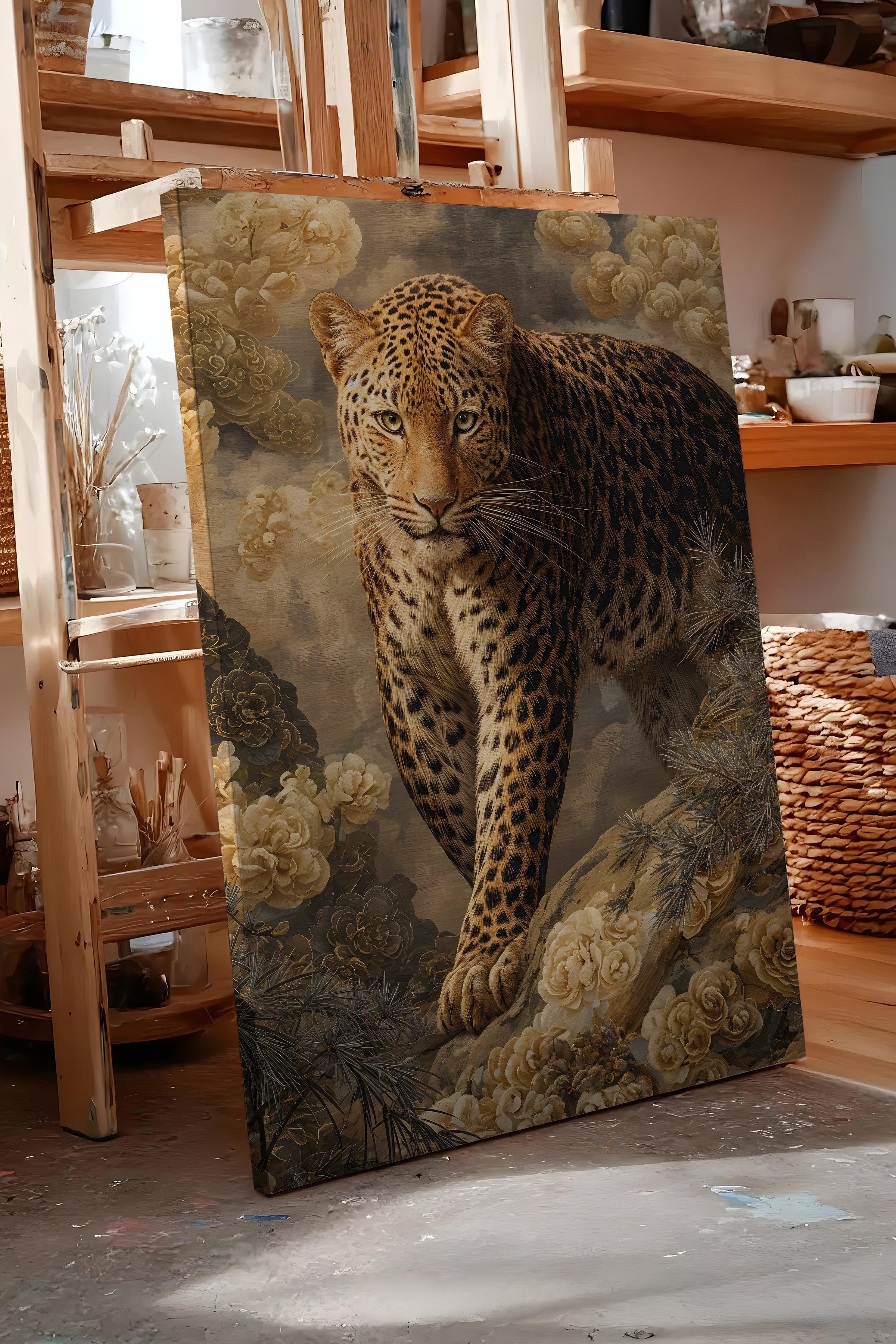 Duvar Tablosu, Lüks Kanvas Tablo, Ritüel Serisi, Leopar Tablo, NO:115254