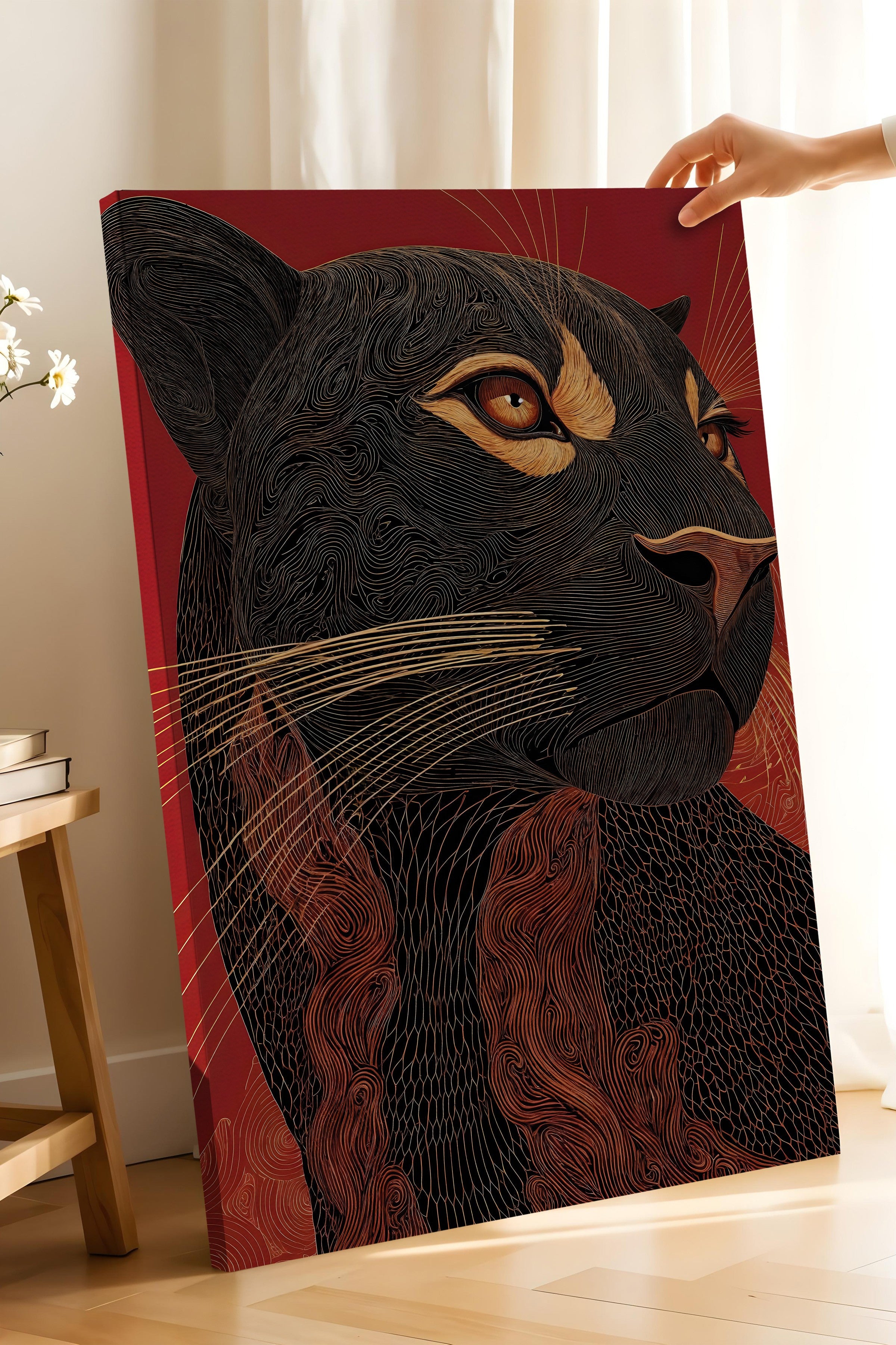 Duvar Tablosu, Lüks Kanvas Tablo, Ritüel Serisi, Leopar Tablo, NO:115267