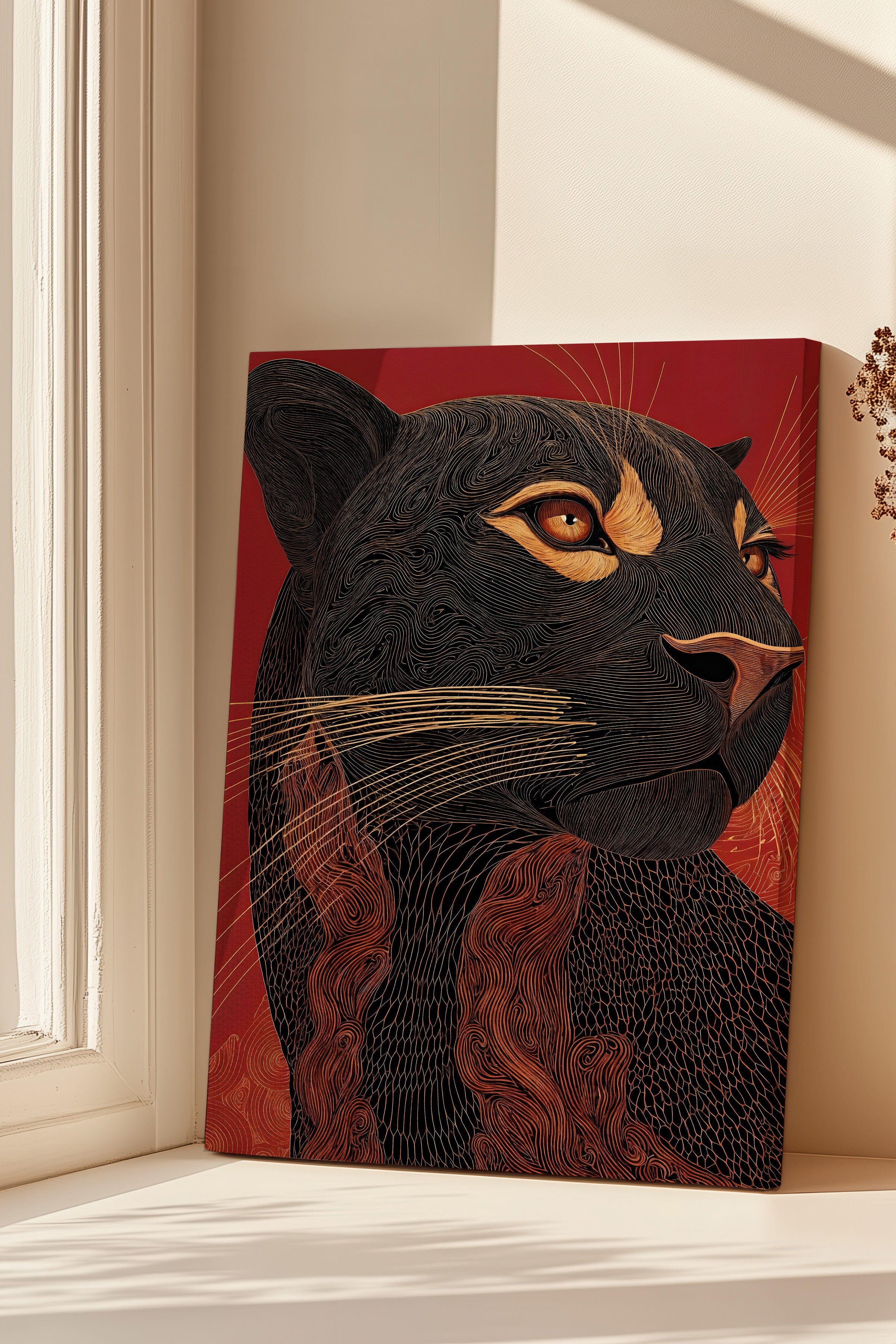 Duvar Tablosu, Lüks Kanvas Tablo, Ritüel Serisi, Leopar Tablo, NO:115267