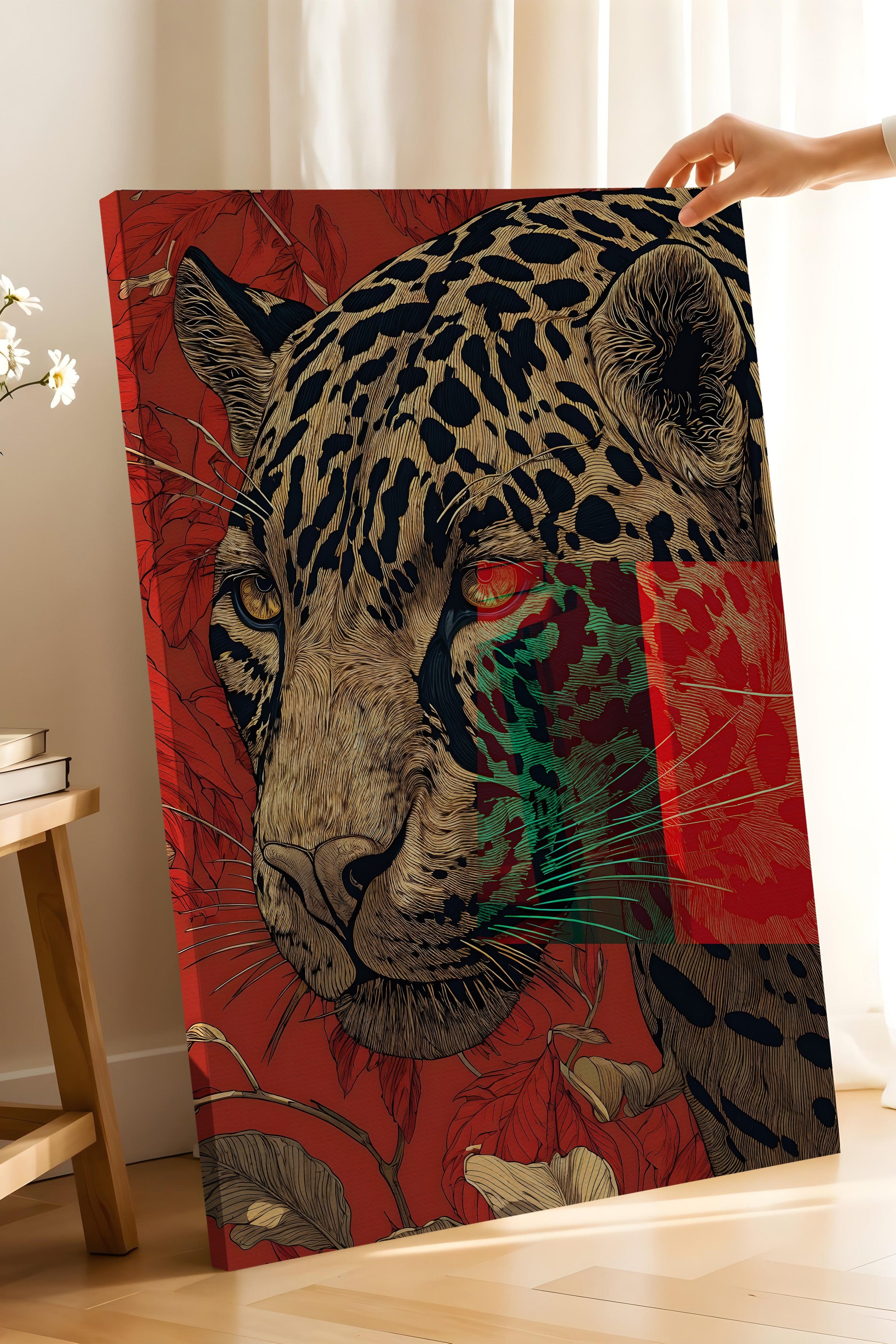 Duvar Tablosu, Lüks Kanvas Tablo, Ritüel Serisi, Leopar Tablo, NO:115273