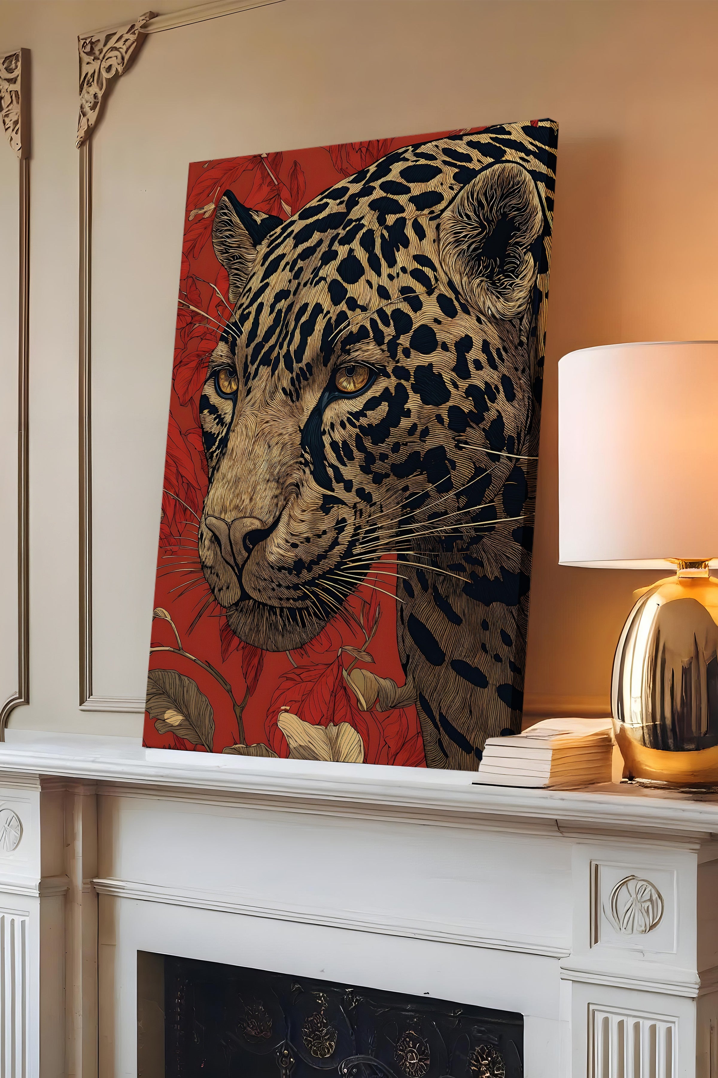 Duvar Tablosu, Lüks Kanvas Tablo, Ritüel Serisi, Leopar Tablo, NO:115273