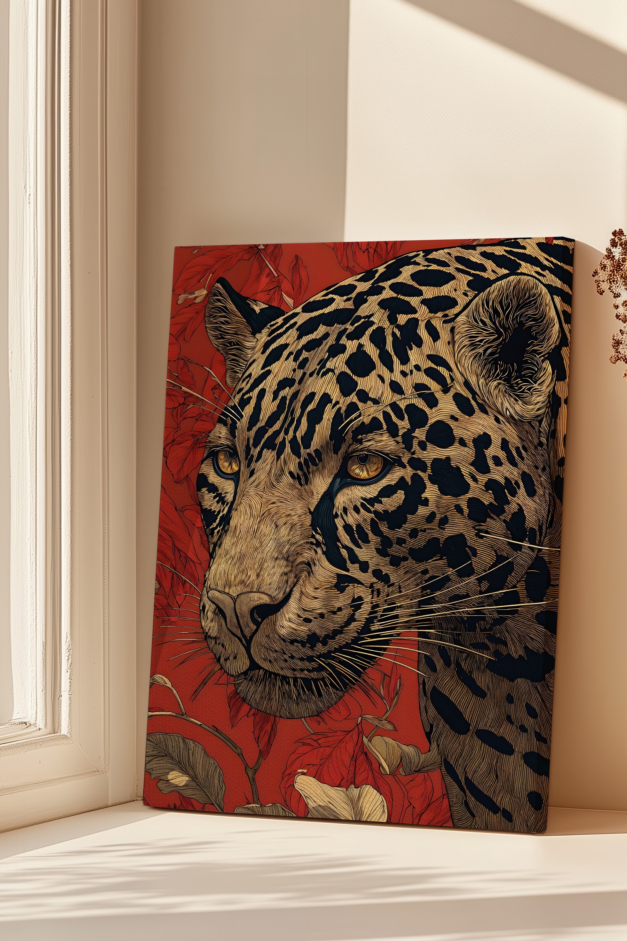 Duvar Tablosu, Lüks Kanvas Tablo, Ritüel Serisi, Leopar Tablo, NO:115273