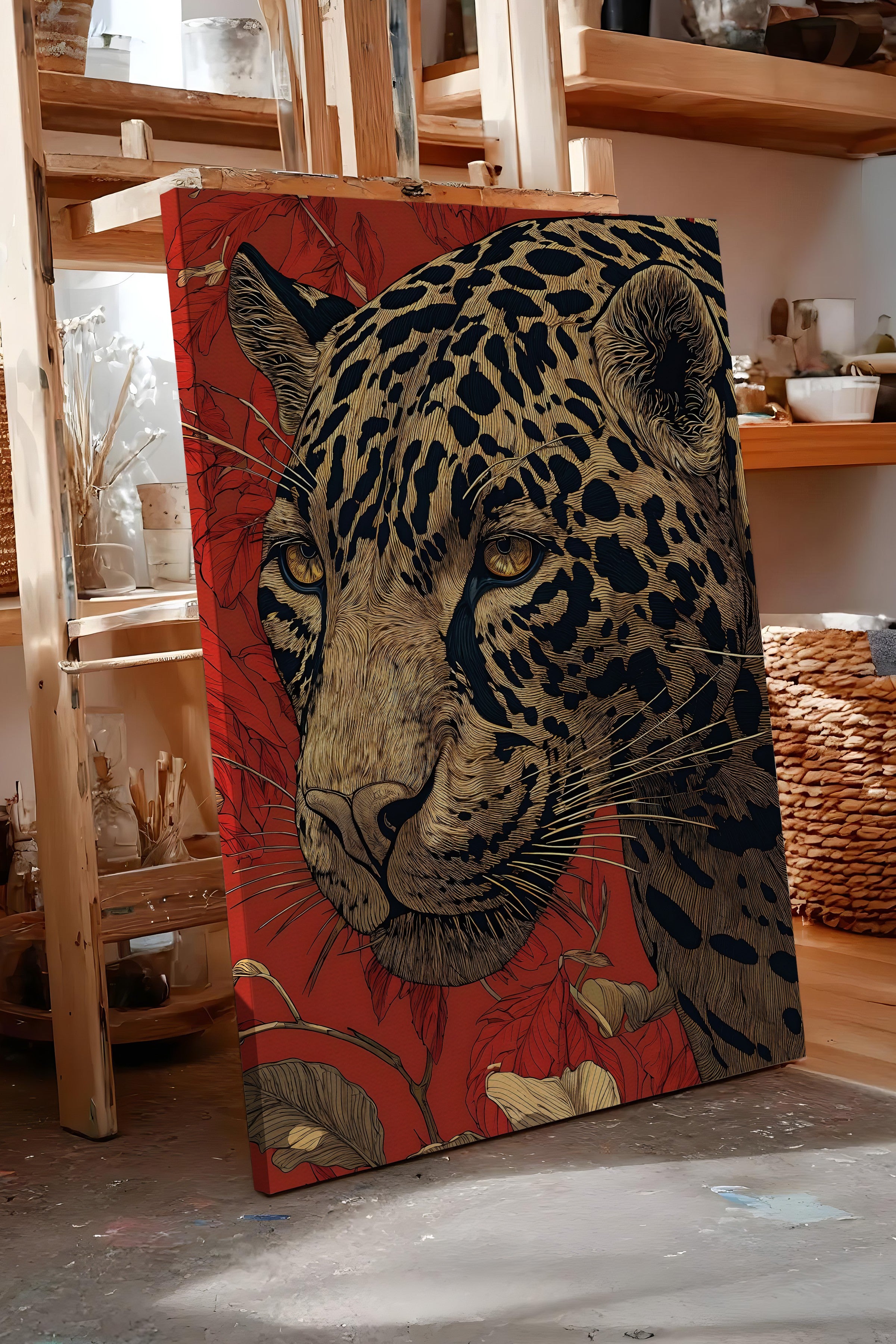 Duvar Tablosu, Lüks Kanvas Tablo, Ritüel Serisi, Leopar Tablo, NO:115273