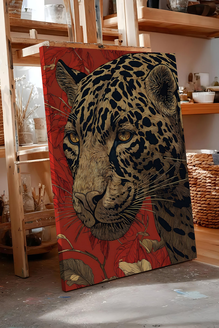 Duvar Tablosu, Lüks Kanvas Tablo, Ritüel Serisi, Leopar Tablo, NO:115273