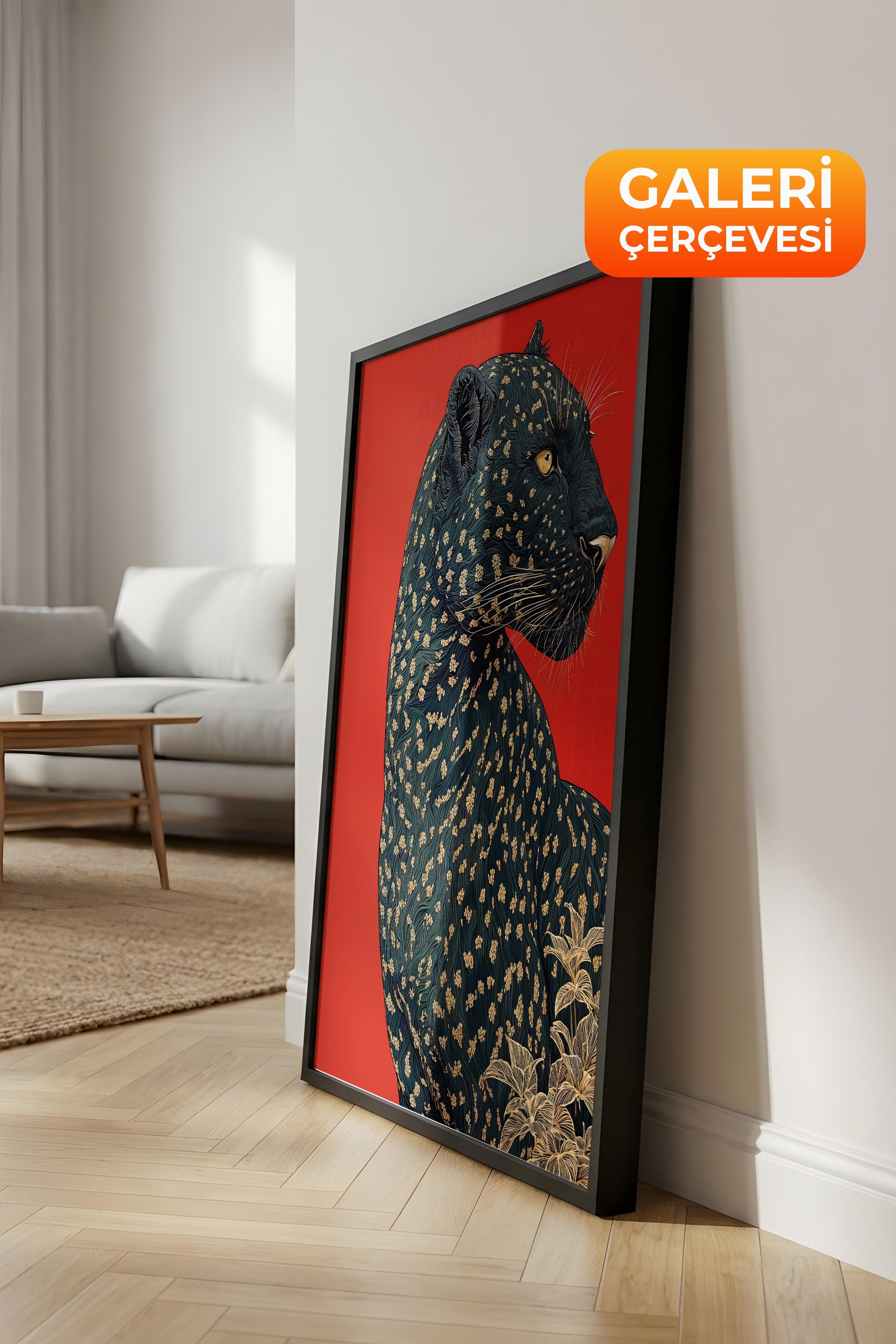 Duvar Tablosu, Lüks Siyah Çerçeveli Tablo ve Poster, Ritüel Serisi, Leopar Tablo, NO:115272