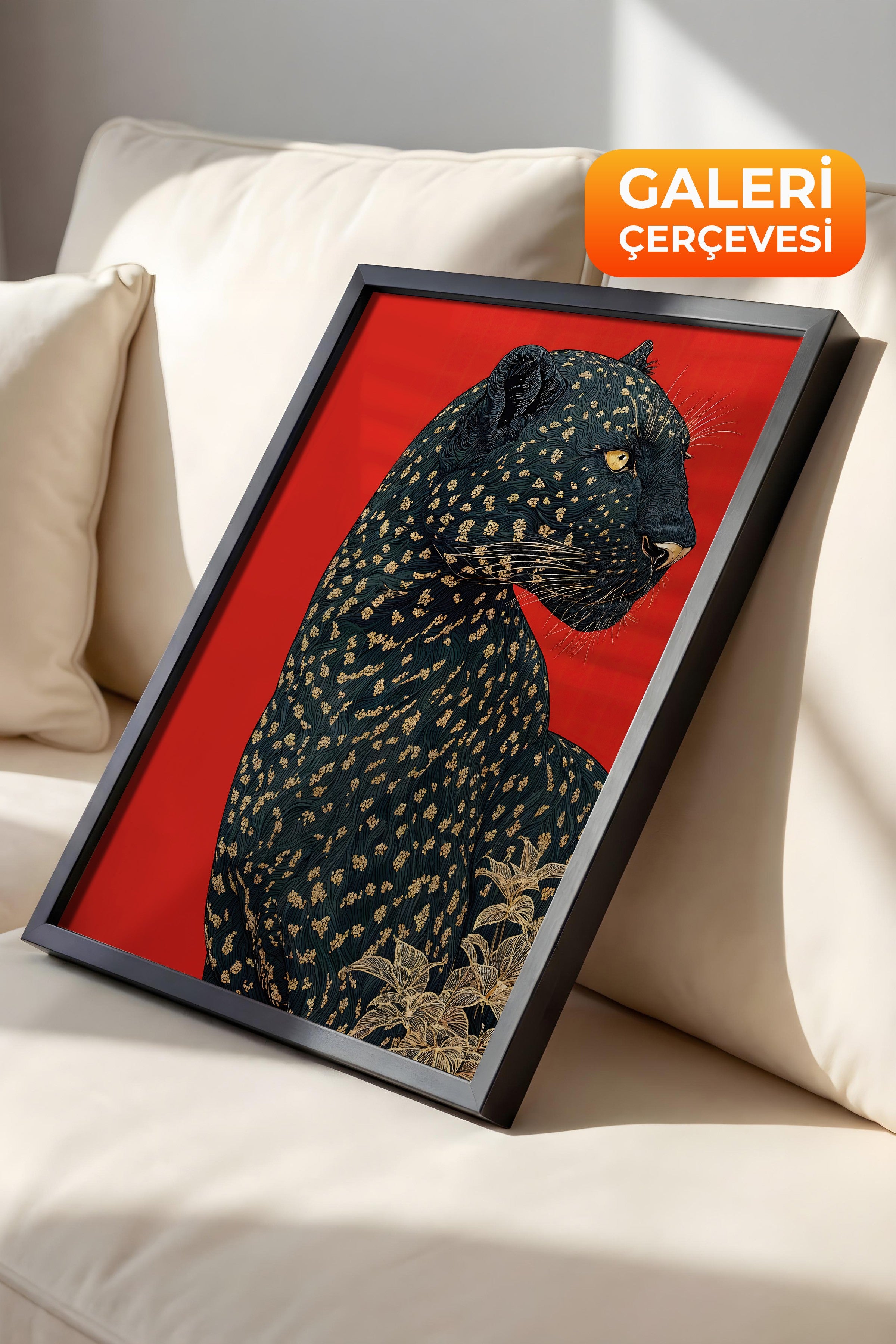 Duvar Tablosu, Lüks Siyah Çerçeveli Tablo ve Poster, Ritüel Serisi, Leopar Tablo, NO:115272
