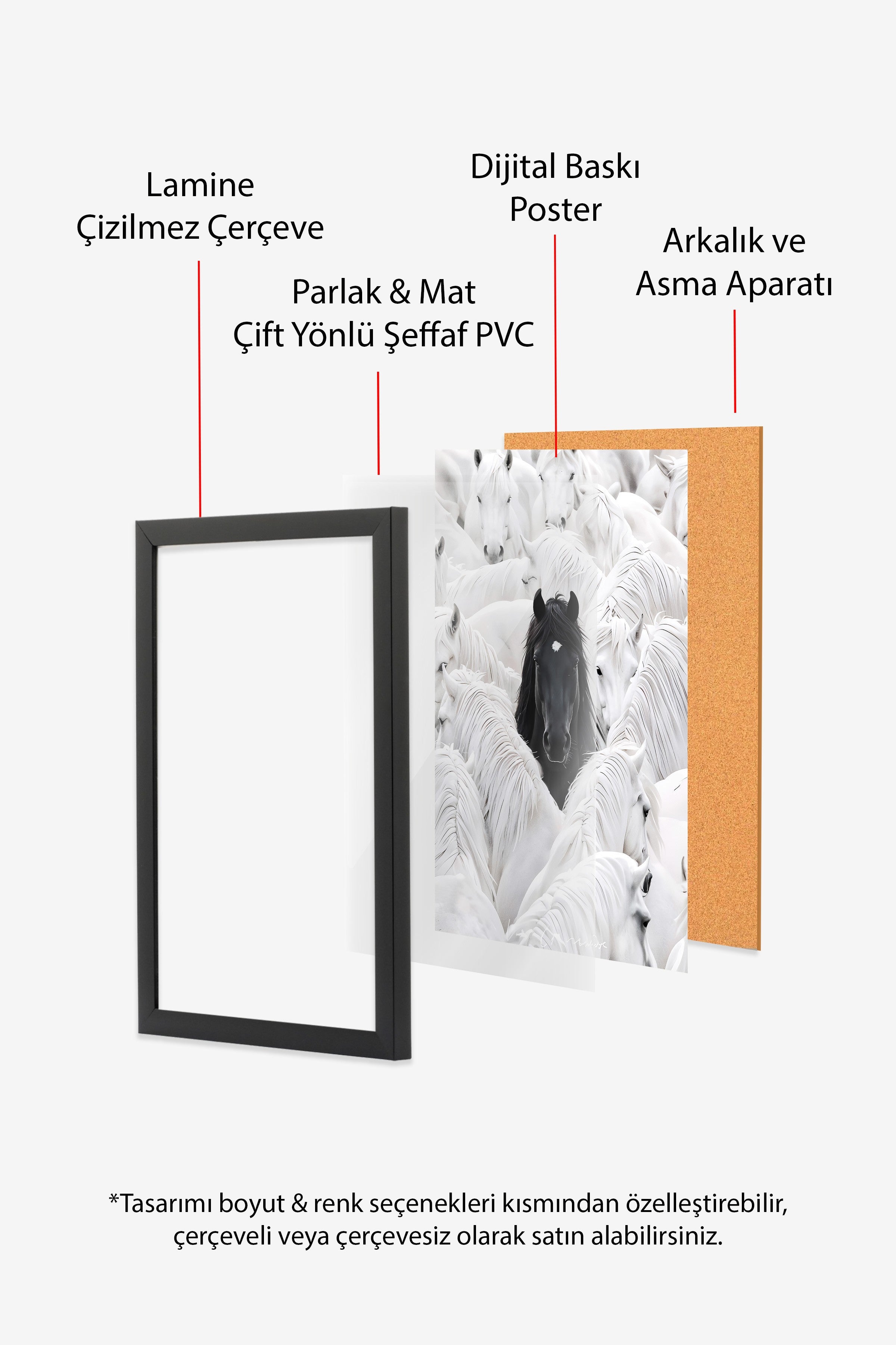 Duvar Tablosu, Siyah Çerçeveli Tablo ve Poster, Ritüel Serisi, At Tablo, NO:115191