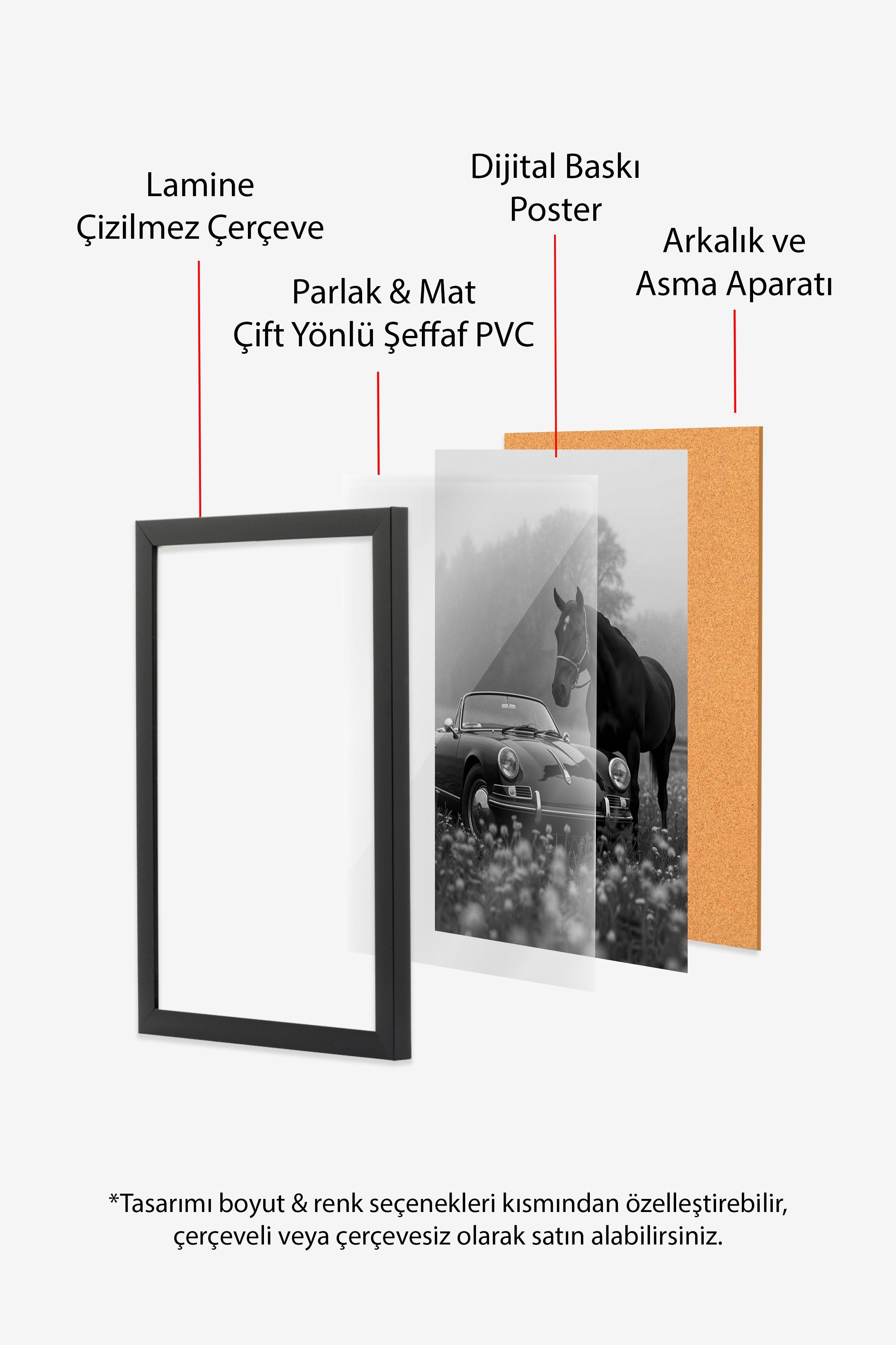 Duvar Tablosu, Siyah Çerçeveli Tablo ve Poster, Ritüel Serisi, At Tablo, NO:115225