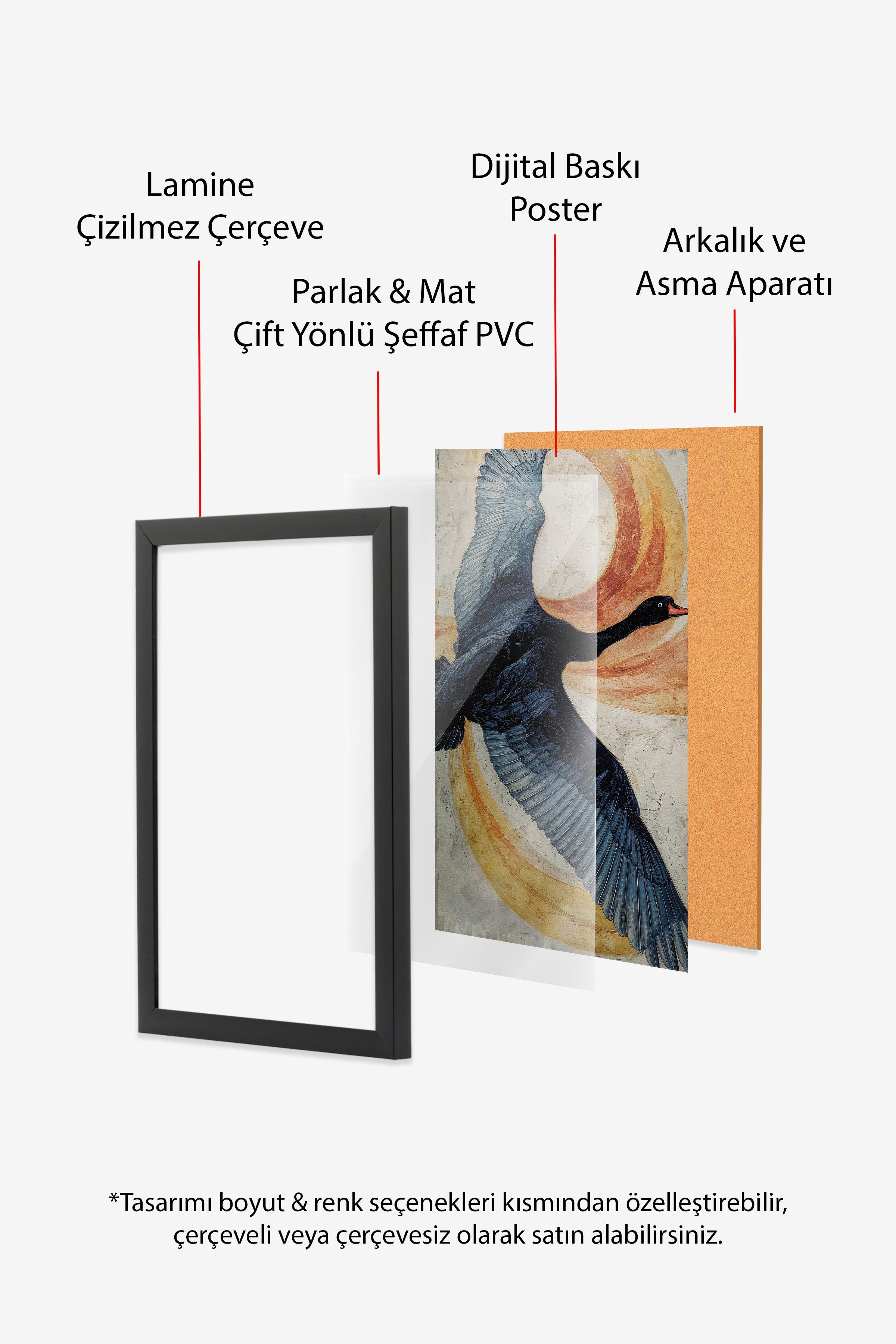 Duvar Tablosu, Siyah Çerçeveli Tablo ve Poster, Ritüel Serisi, Kuş Tablo, NO:115235