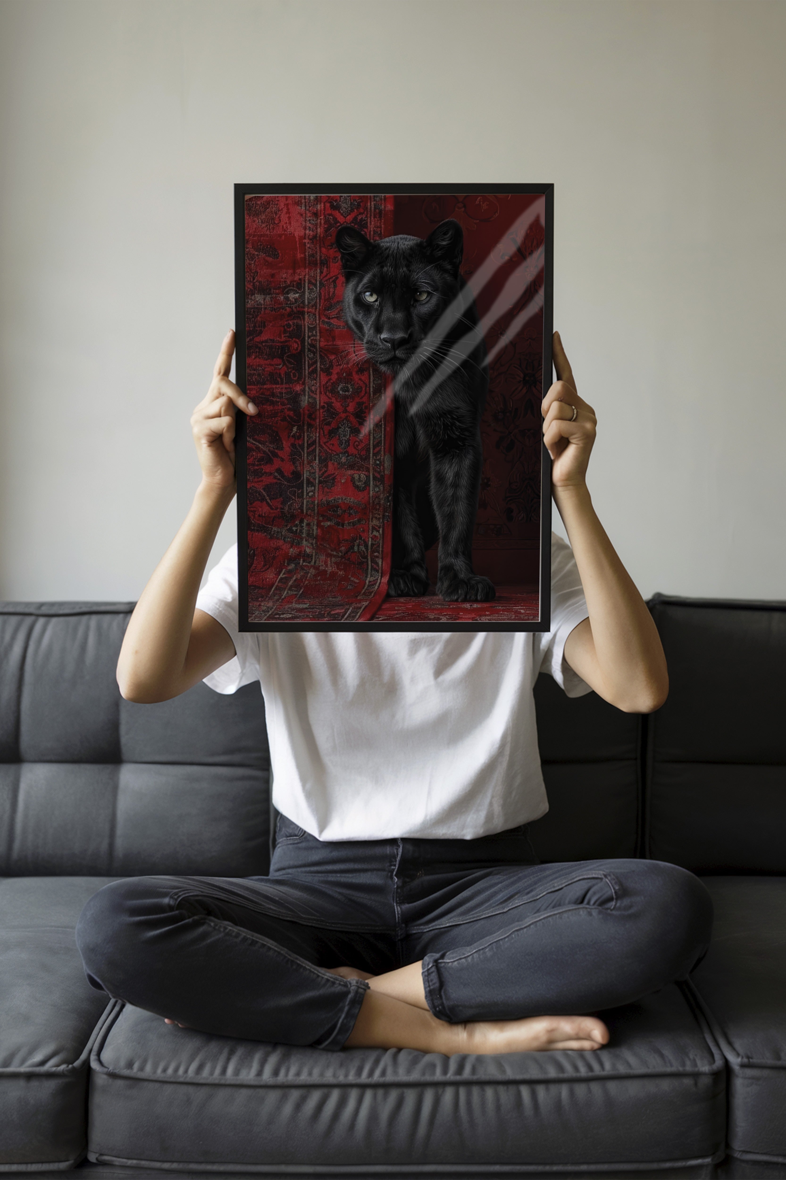 Duvar Tablosu, Siyah Çerçeveli Tablo ve Poster, Ritüel Serisi, Leopar Tablo, NO:115238