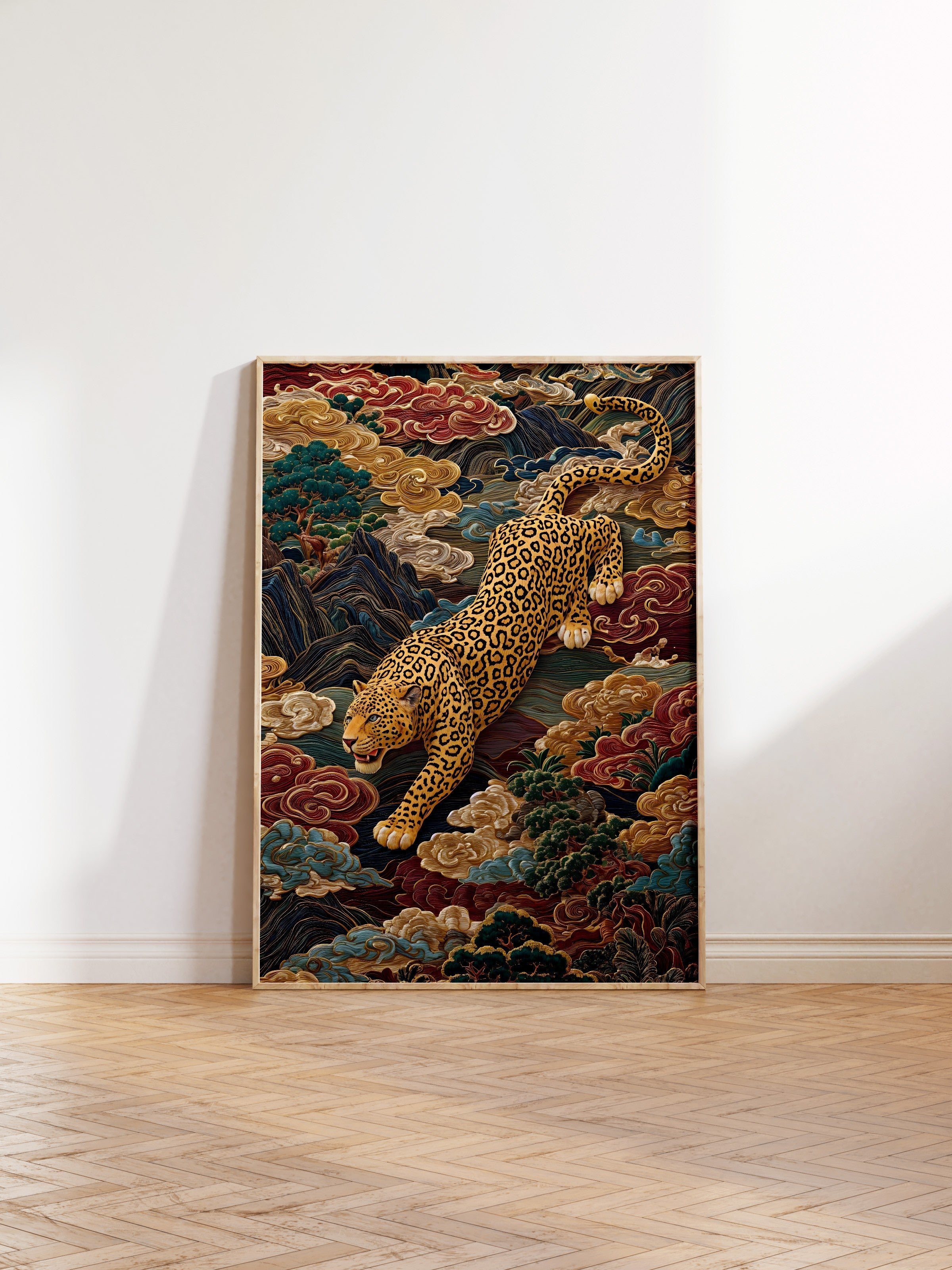 Duvar Tablosu, Ahşap Çerçeveli Tablo ve Poster, Ritüel Serisi, Leopar Tablo, NO:115247