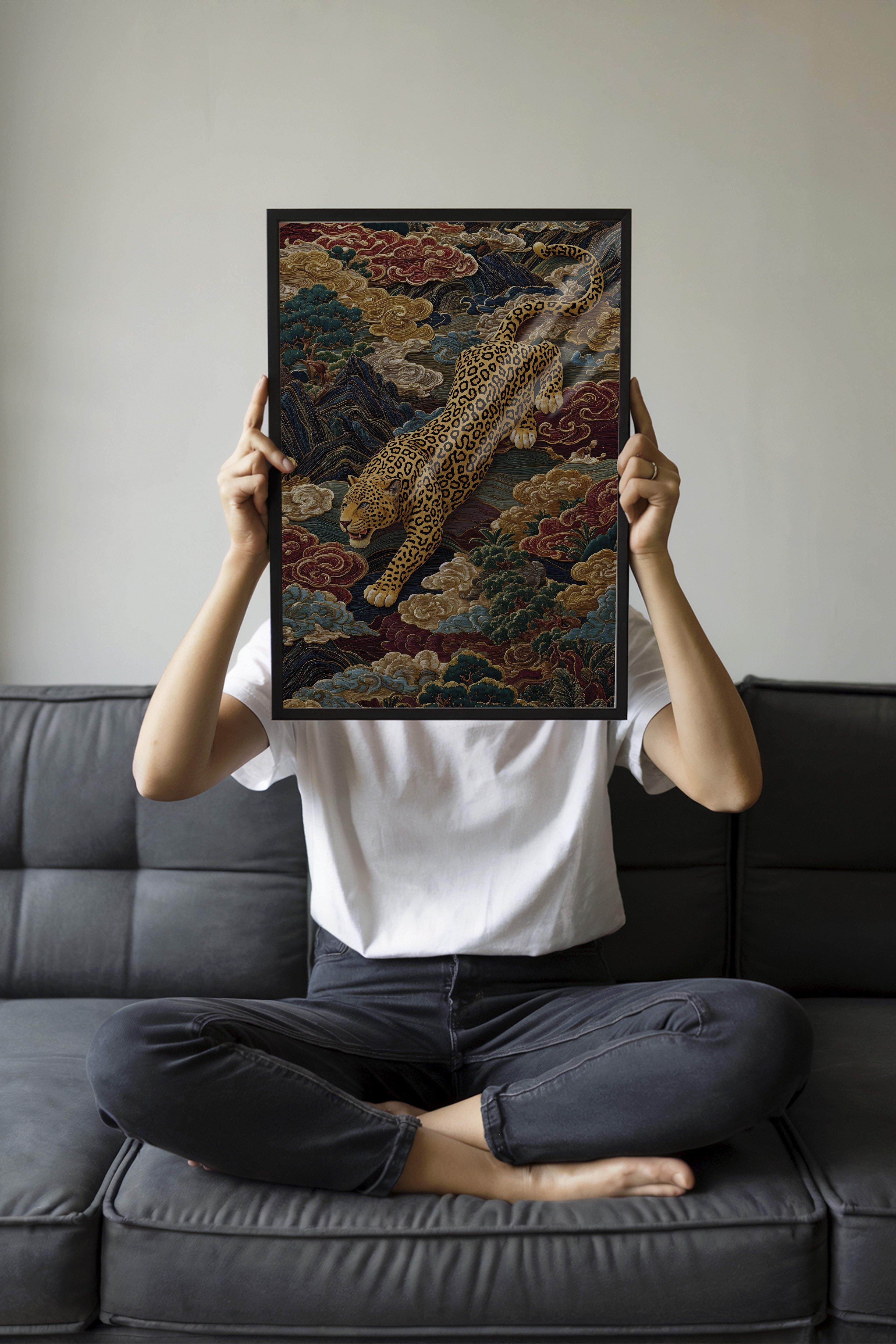 Duvar Tablosu, Siyah Çerçeveli Tablo ve Poster, Ritüel Serisi, Leopar Tablo, NO:115247