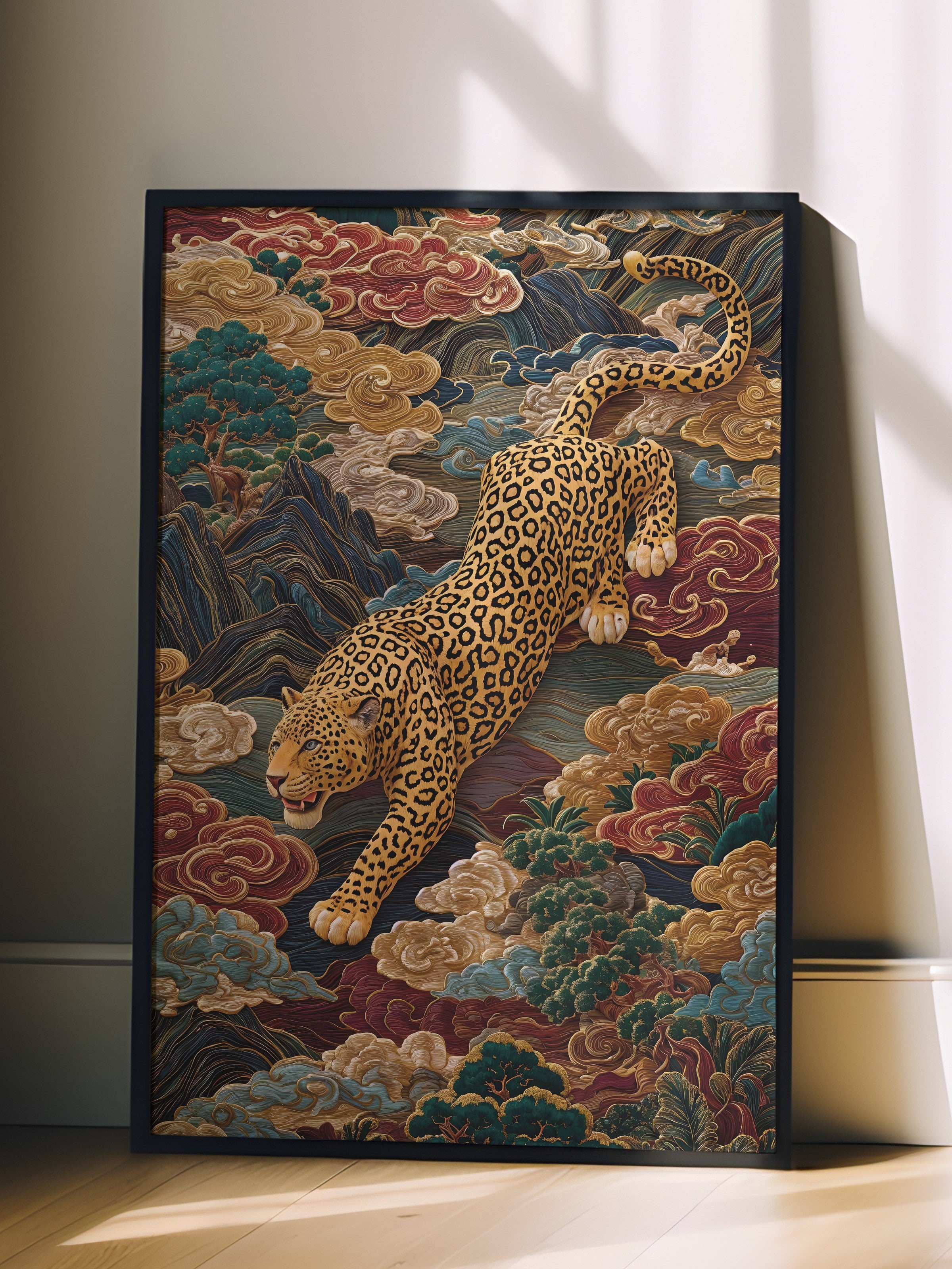 Duvar Tablosu, Siyah Çerçeveli Tablo ve Poster, Ritüel Serisi, Leopar Tablo, NO:115247