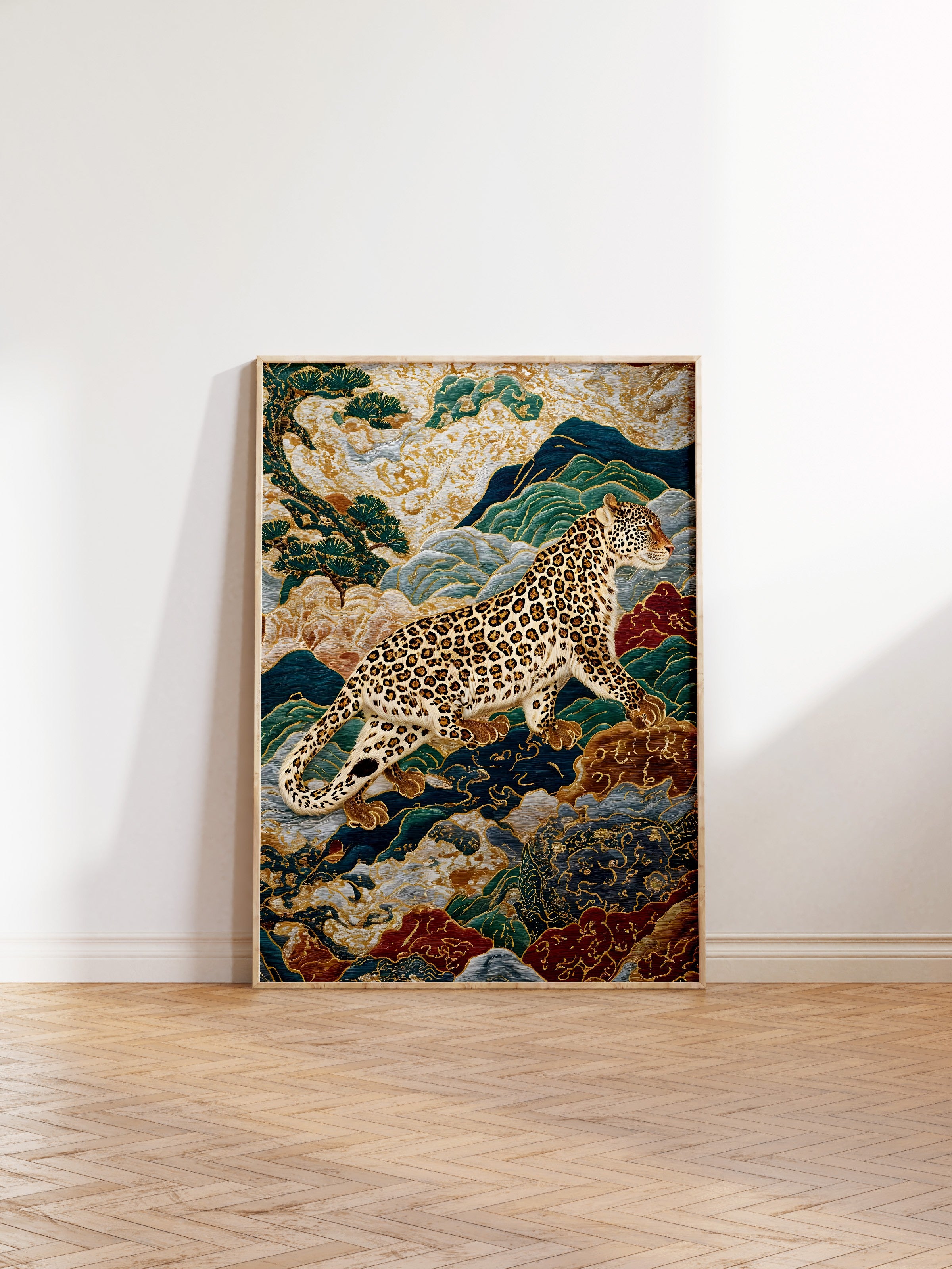 Duvar Tablosu, Ahşap Çerçeveli Tablo ve Poster, Ritüel Serisi, Leopar Tablo, NO:115250