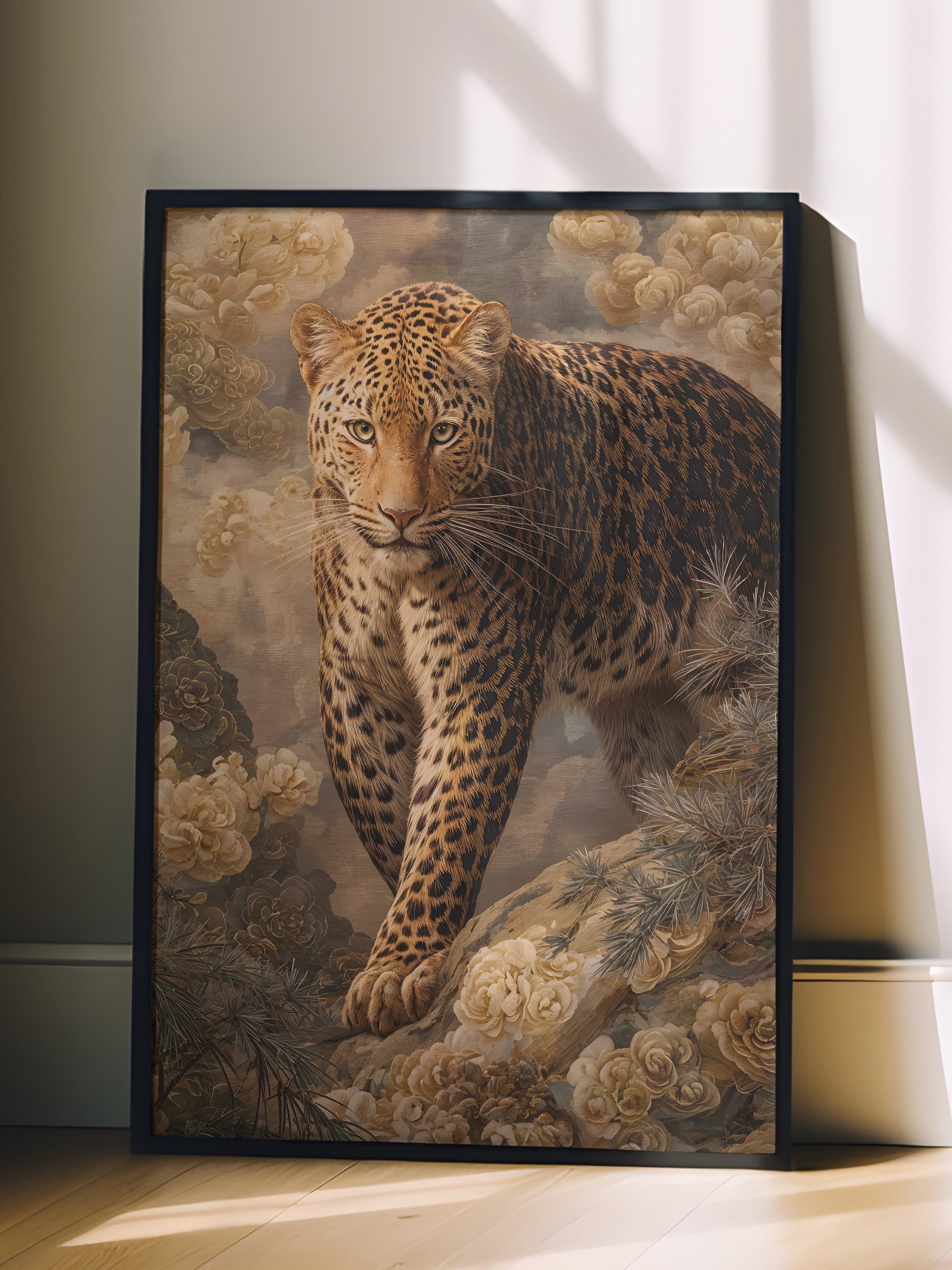 Duvar Tablosu, Siyah Çerçeveli Tablo ve Poster, Ritüel Serisi, Leopar Tablo, NO:115254