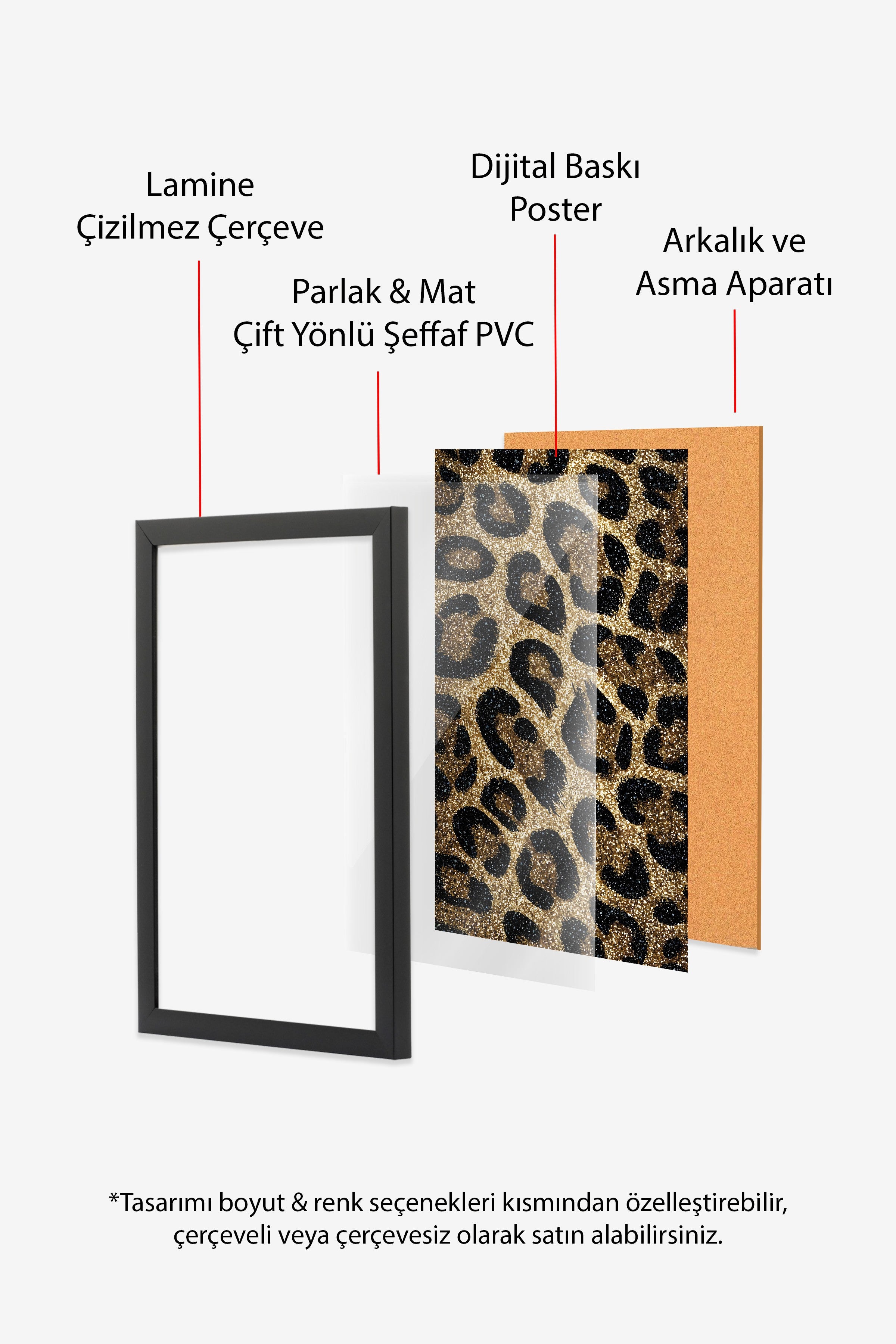 Duvar Tablosu, Siyah Çerçeveli Tablo ve Poster, Ritüel Serisi, Leopar Tablo, NO:115264