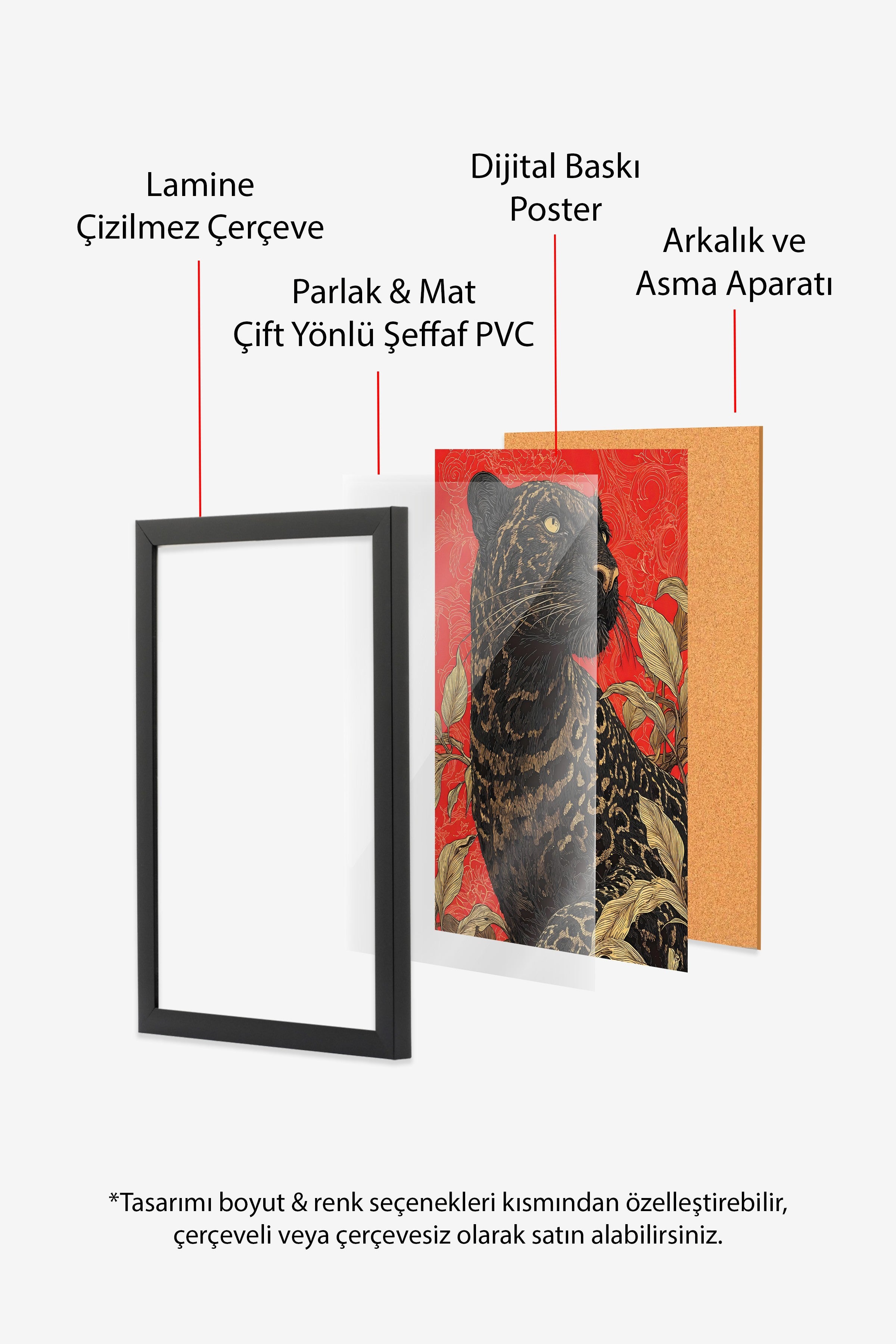 Duvar Tablosu, Siyah Çerçeveli Tablo ve Poster, Ritüel Serisi, Leopar Tablo, NO:115265