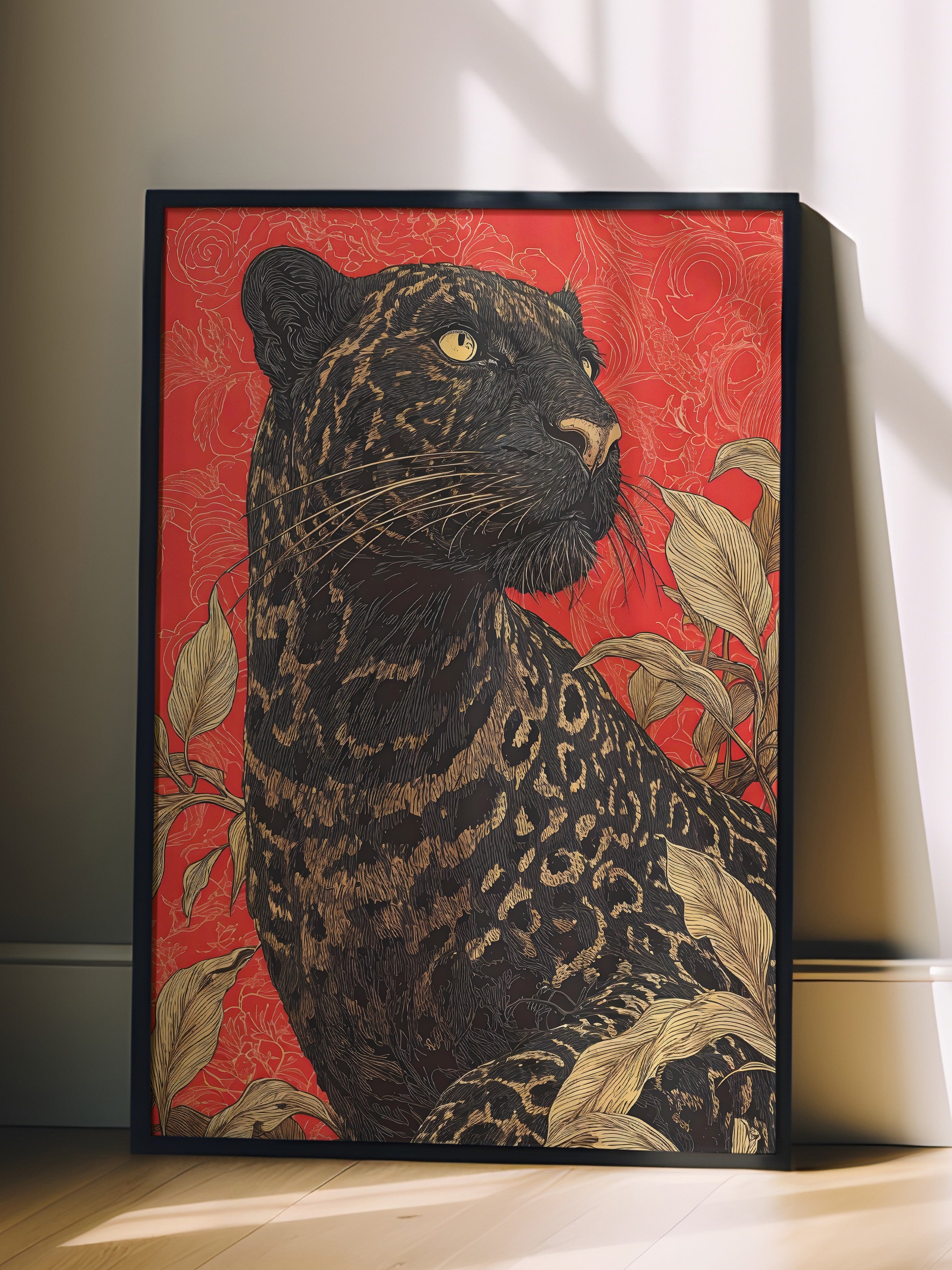 Duvar Tablosu, Siyah Çerçeveli Tablo ve Poster, Ritüel Serisi, Leopar Tablo, NO:115265