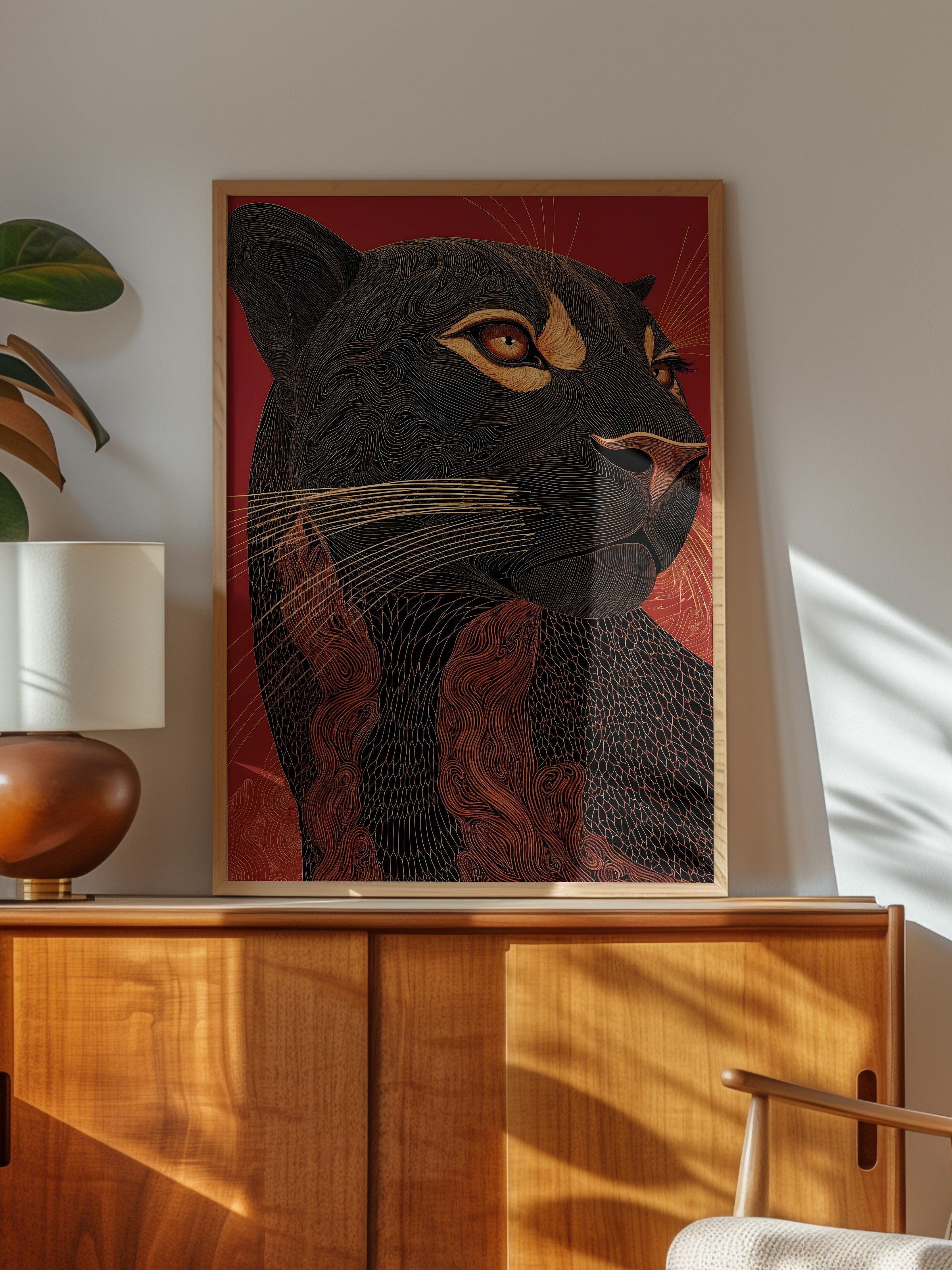 Duvar Tablosu, Ahşap Çerçeveli Tablo ve Poster, Ritüel Serisi, Leopar Tablo, NO:115267