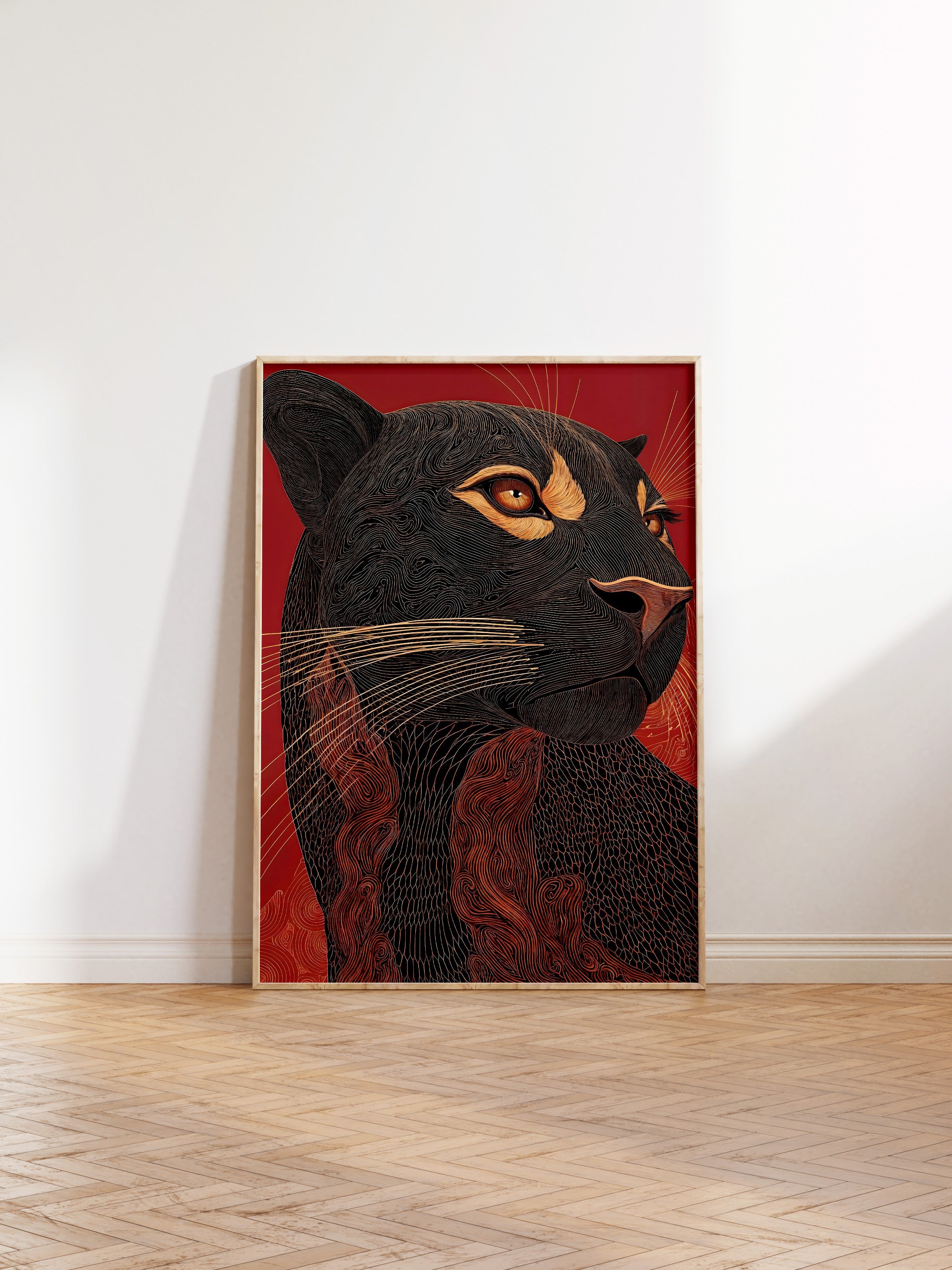 Duvar Tablosu, Ahşap Çerçeveli Tablo ve Poster, Ritüel Serisi, Leopar Tablo, NO:115267